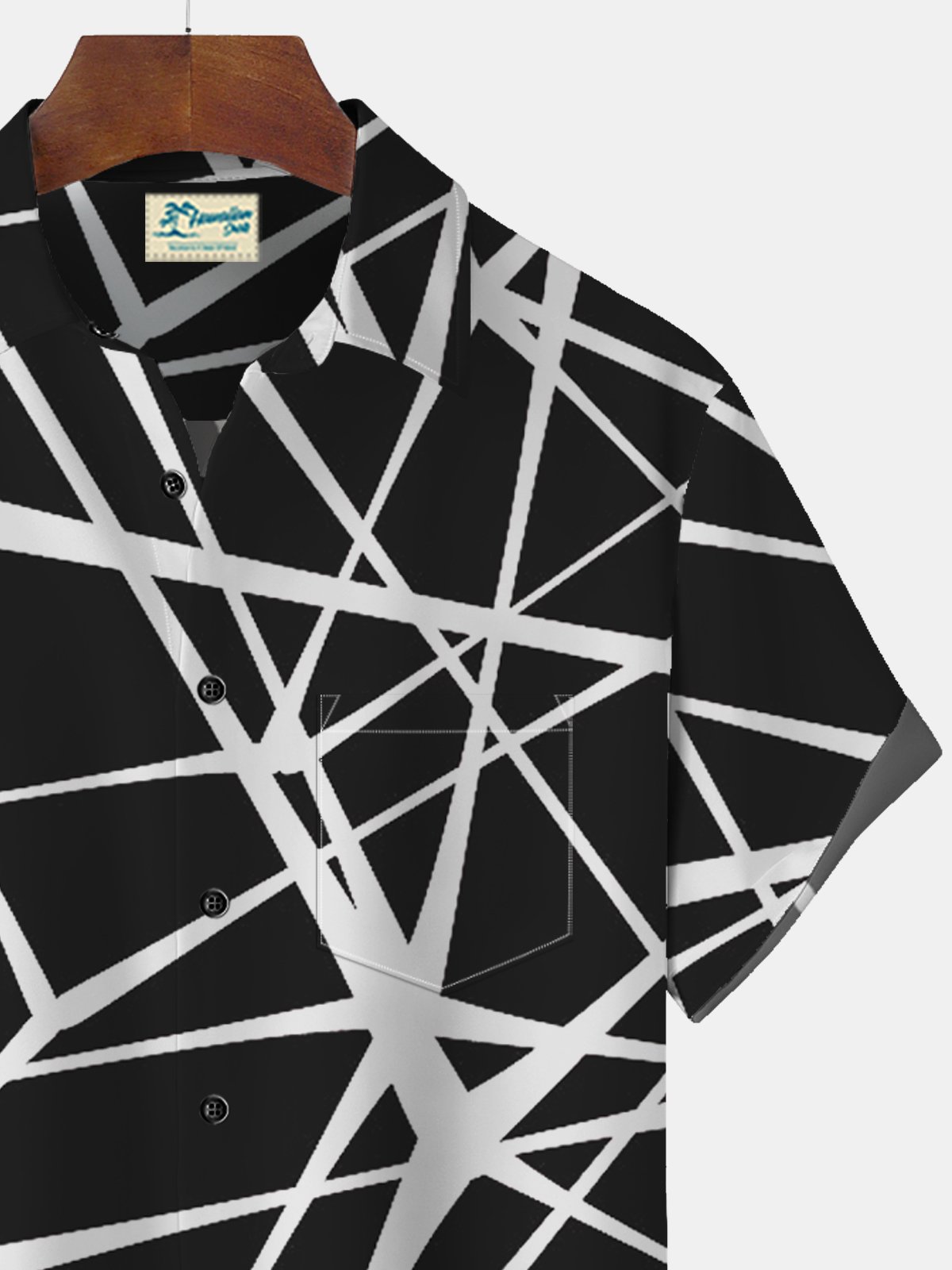 Royaura Vintage Rock Geometric Print Men's Button Pocket Short Sleeve Shirt