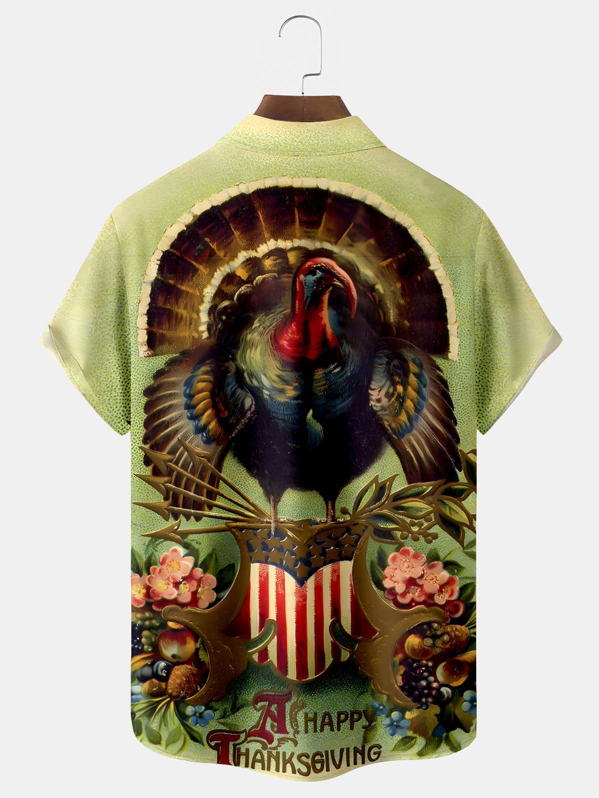 Royaura Happy Thanksgiving Turkey  Print Beach Men's Hawaiian Oversized Shirt with Pockets