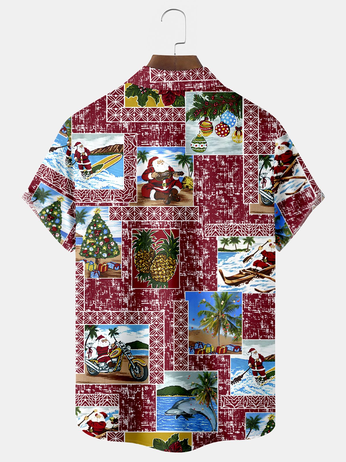 Royaura Christmas Print Men's Button Pocket Short Sleeve Shirt