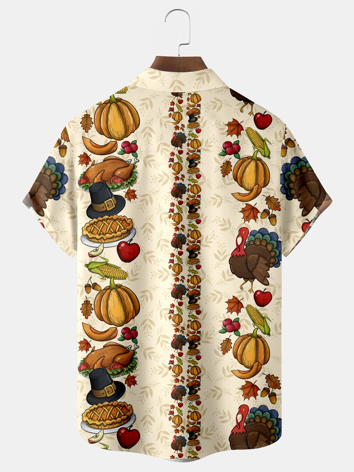 Royaura Thanksgiving Turkey Squash Print Beach Men's Hawaiian Oversized Shirt with Pockets