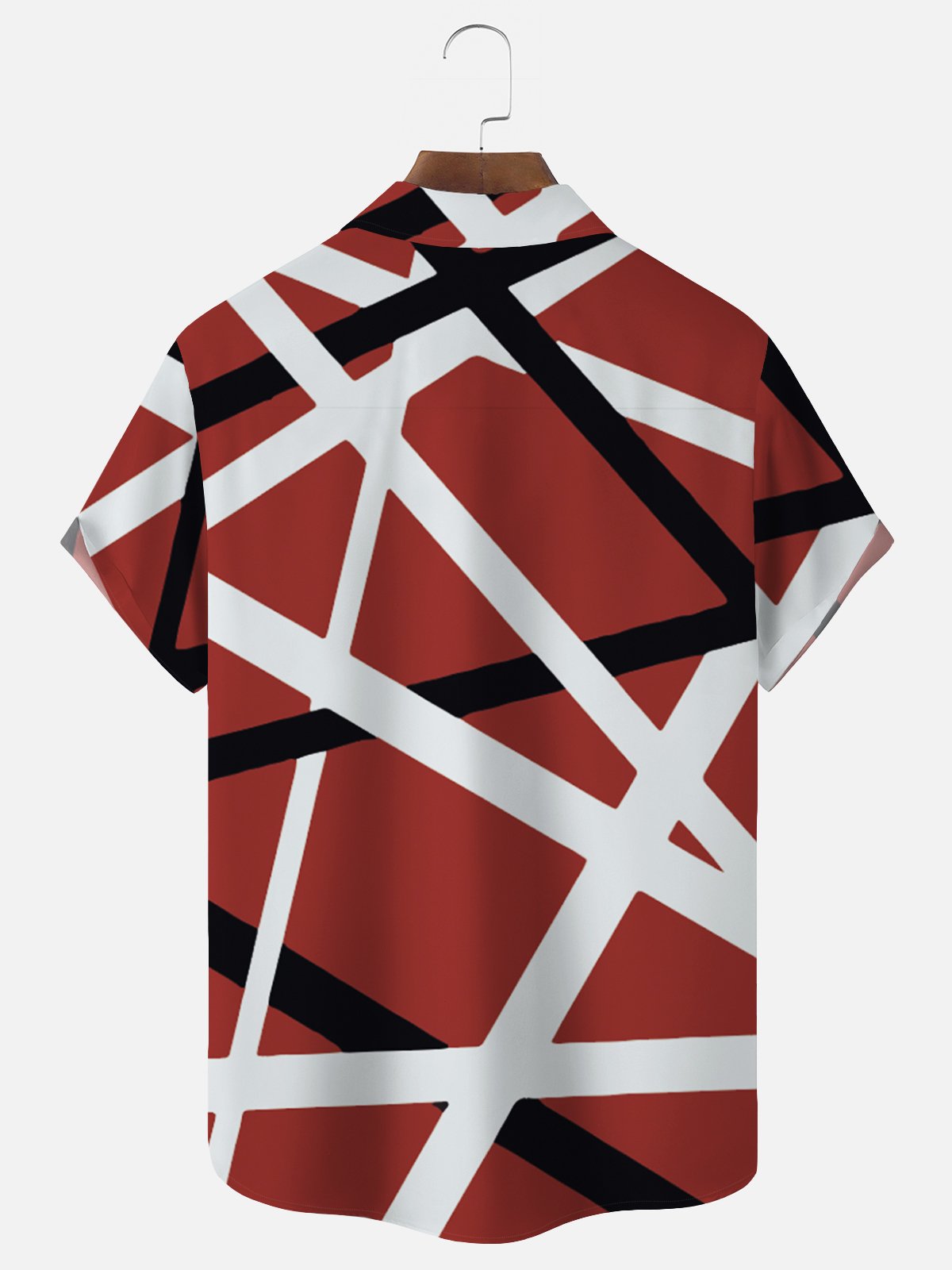 Royaura Vintage Rock Red Geometric Music Art Men's Casual Shirts Stretch Plus Size Pocket Aloha Camp Button Shirts