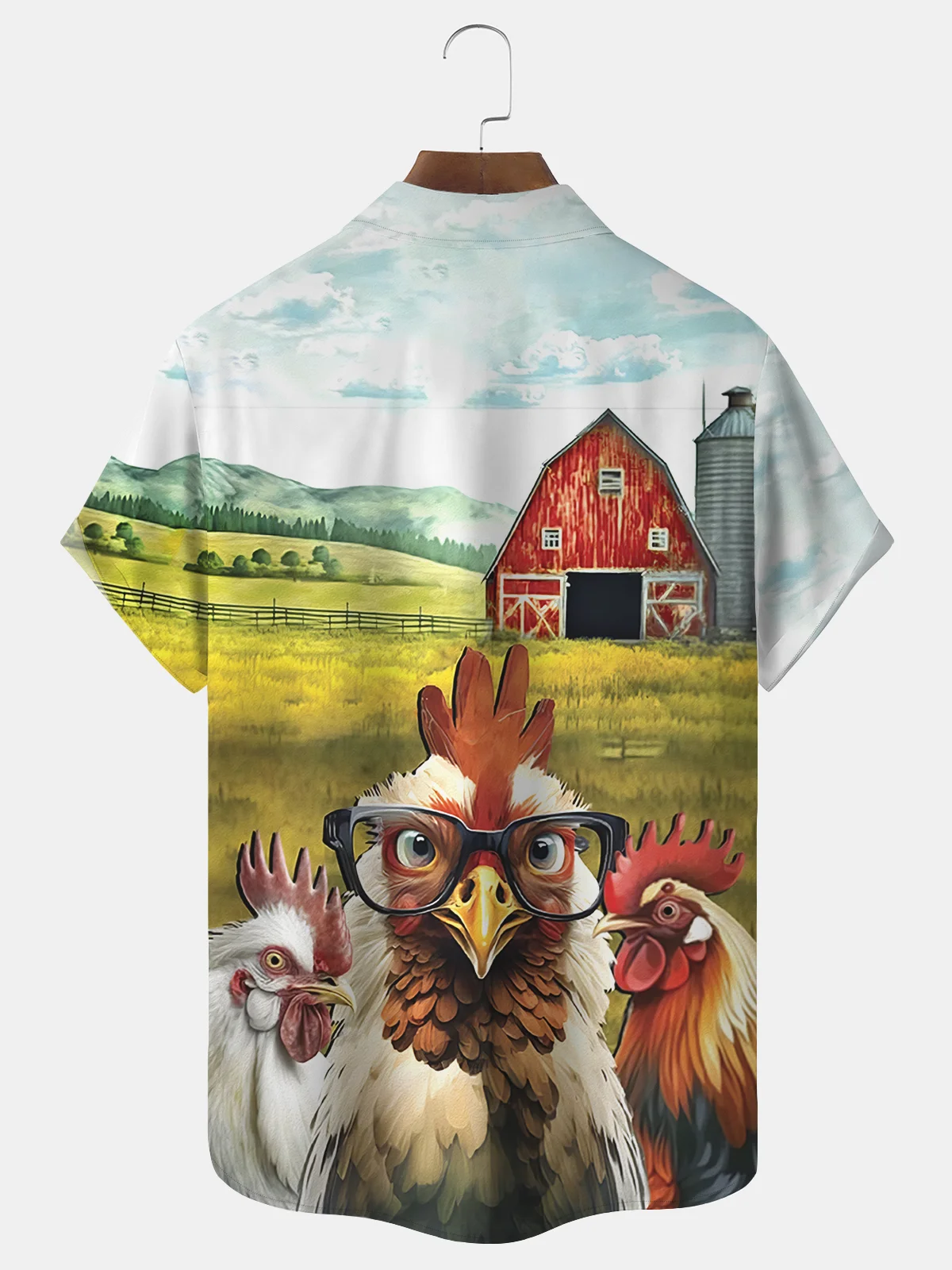 Royaura Animal Rooster Print Men's Button Pocket Shirt