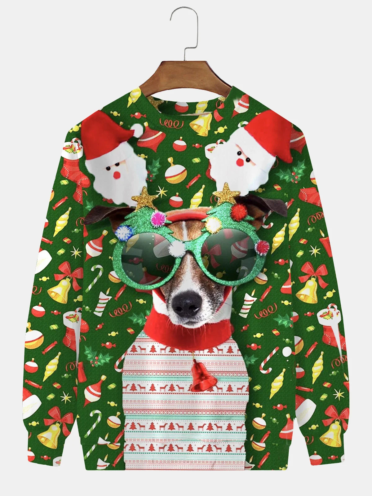 Royaura Men's Christmas Cartoon Dog Print Round Neck Long Sleeve Sweatshirt