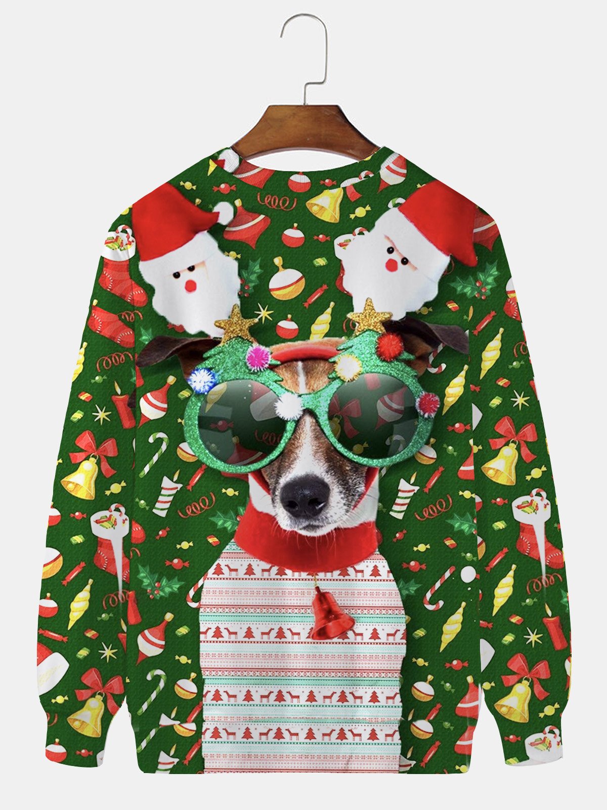 Royaura Men's Christmas Cartoon Dog Print Round Neck Long Sleeve Sweatshirt