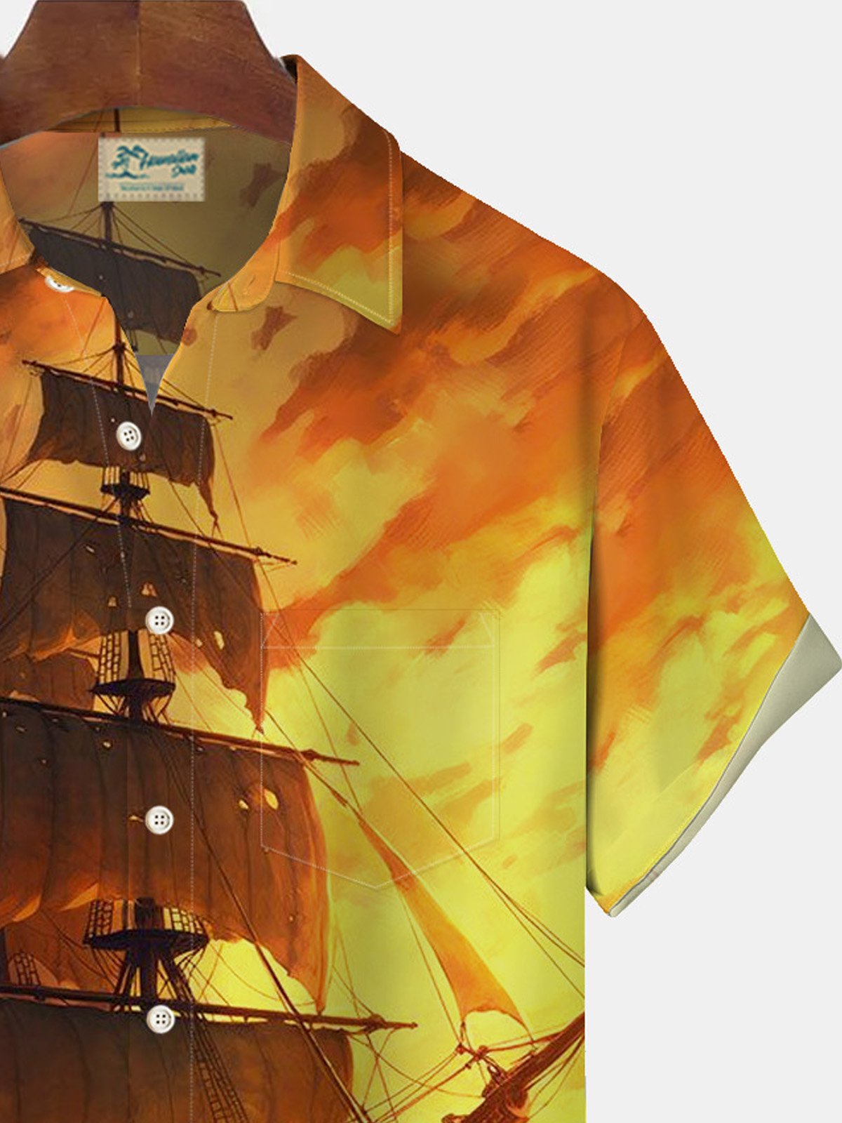Royaura Men's Vintage Nautical Print Button Pocket Shirt