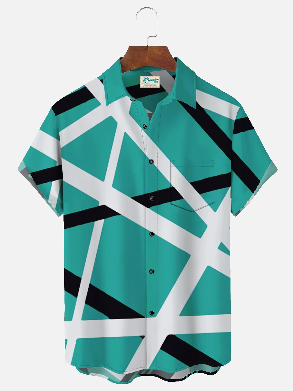 Royaura Vintage Rock Red Geometric Music Art Men's Casual Shirts Stretch Plus Size Pocket Aloha Camp Button Shirts