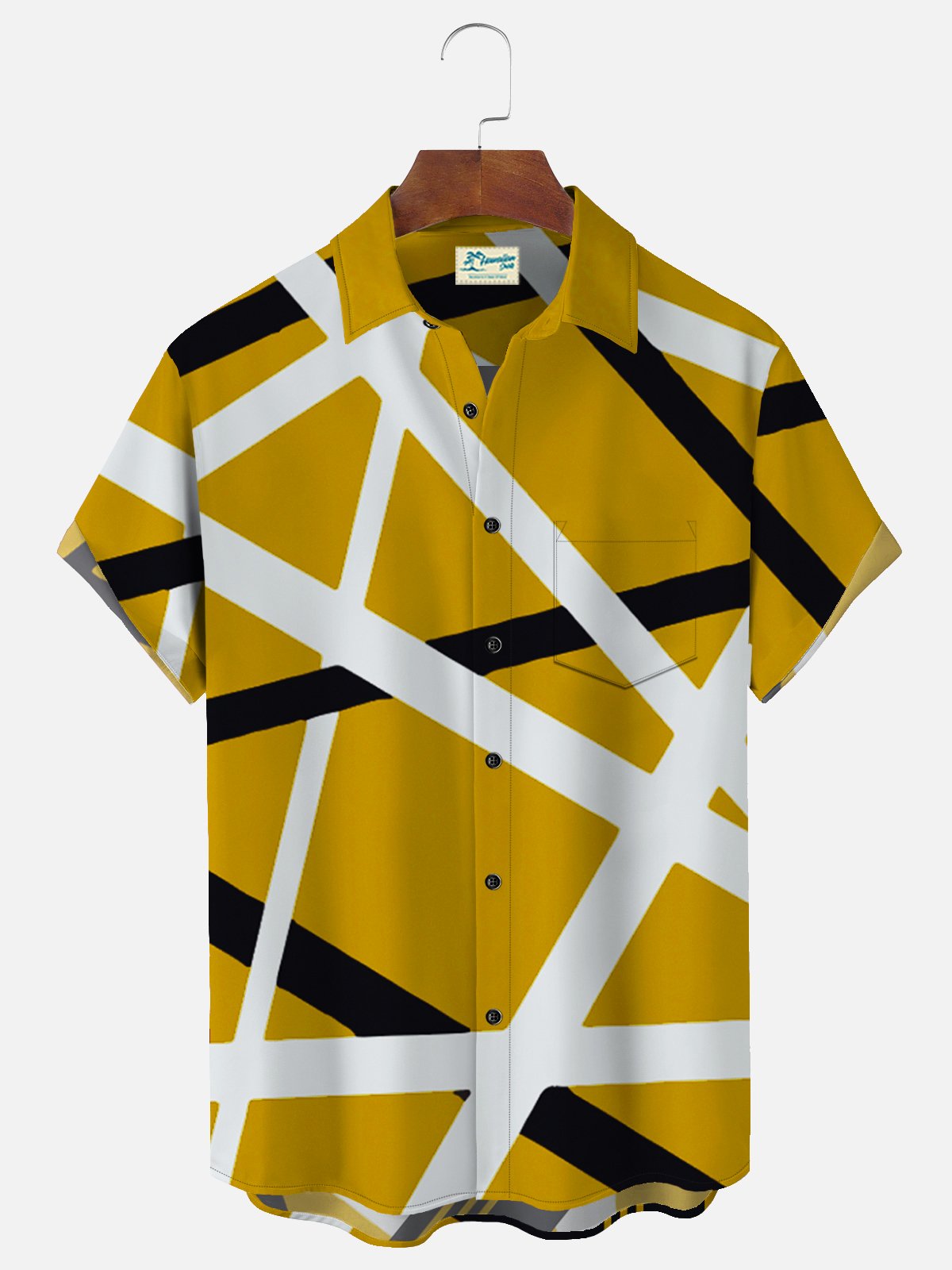 Royaura Vintage Rock Red Geometric Music Art Men's Casual Shirts Stretch Plus Size Pocket Aloha Camp Button Shirts