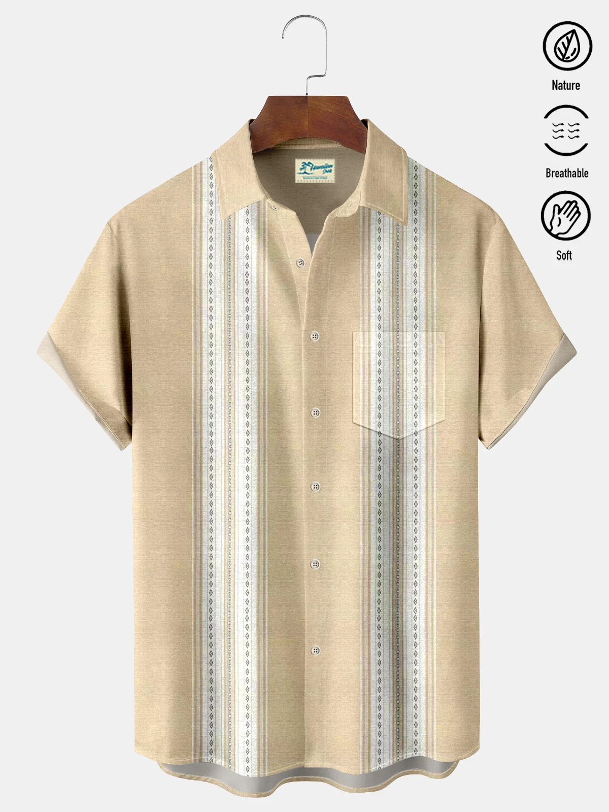 Royaura Casual Stripes Print Beach Men's Hawaiian Oversized Shirt with Pockets