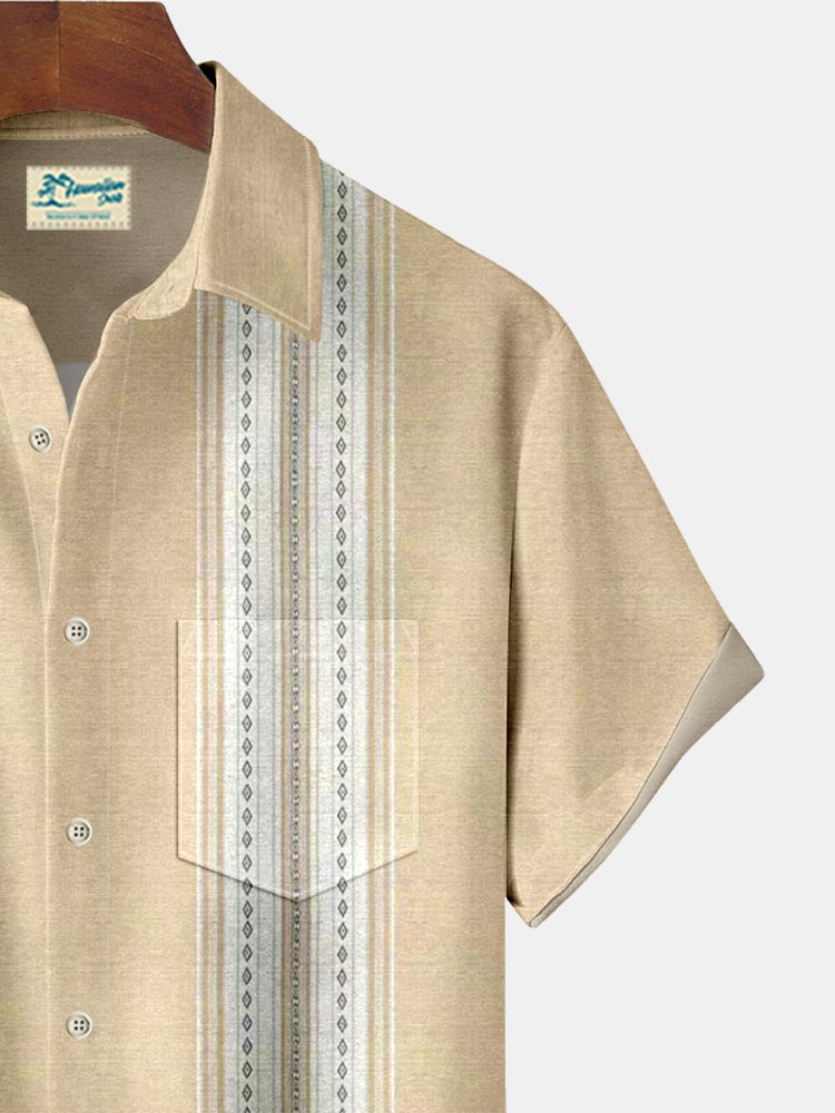 Royaura Casual Stripes Print Beach Men's Hawaiian Oversized Shirt with Pockets