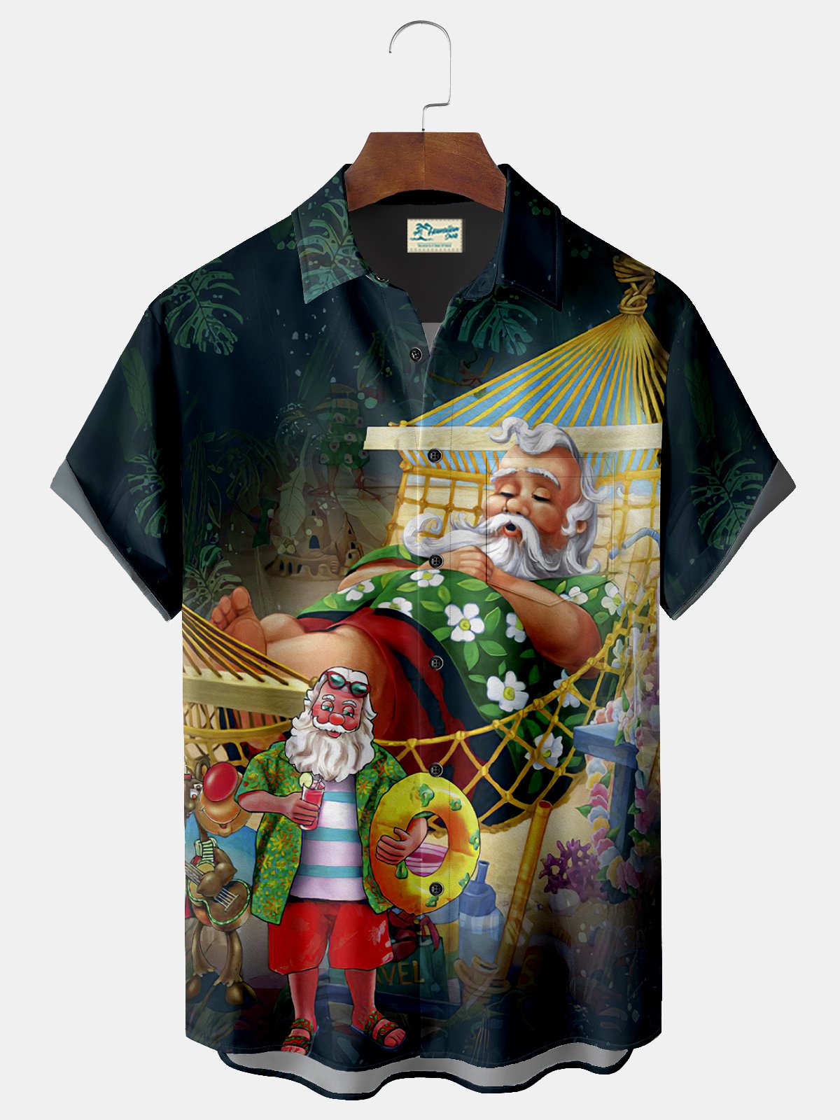 Royaura Plum Bamboo Botanical Print Beach Men's Hawaiian Oversized Shirt with Pockets