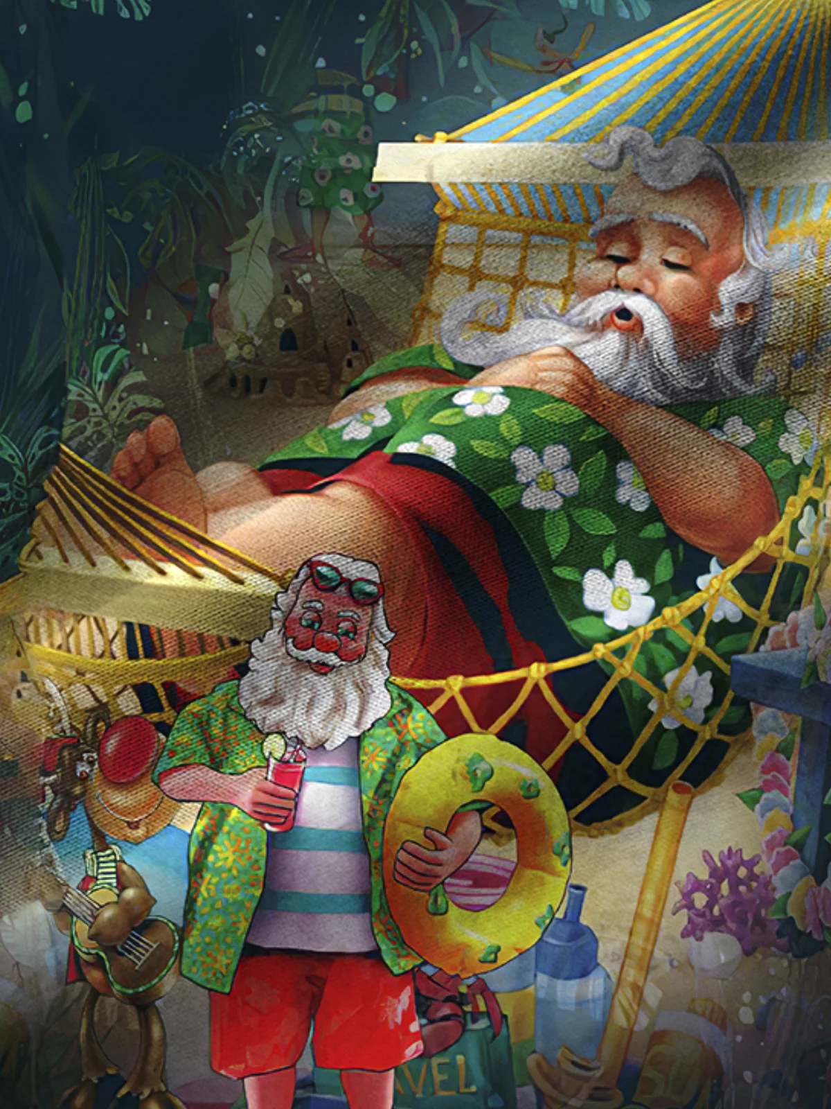 Royaura Plum Bamboo Botanical Print Beach Men's Hawaiian Oversized Shirt with Pockets