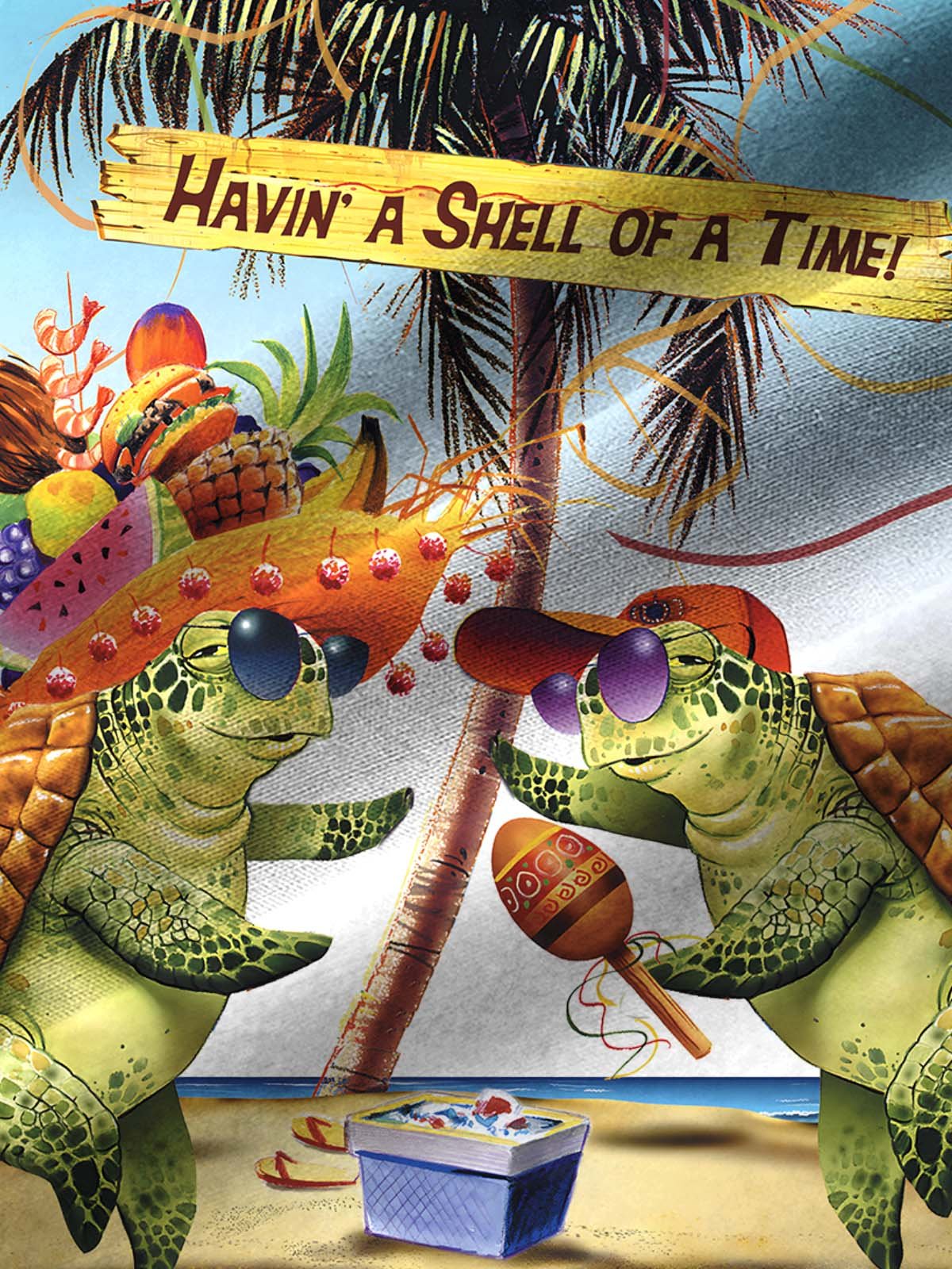 Royaura Holiday Coconut Tree Turtle Print Beach Men's Hawaiian Oversized Shirt with Pockets