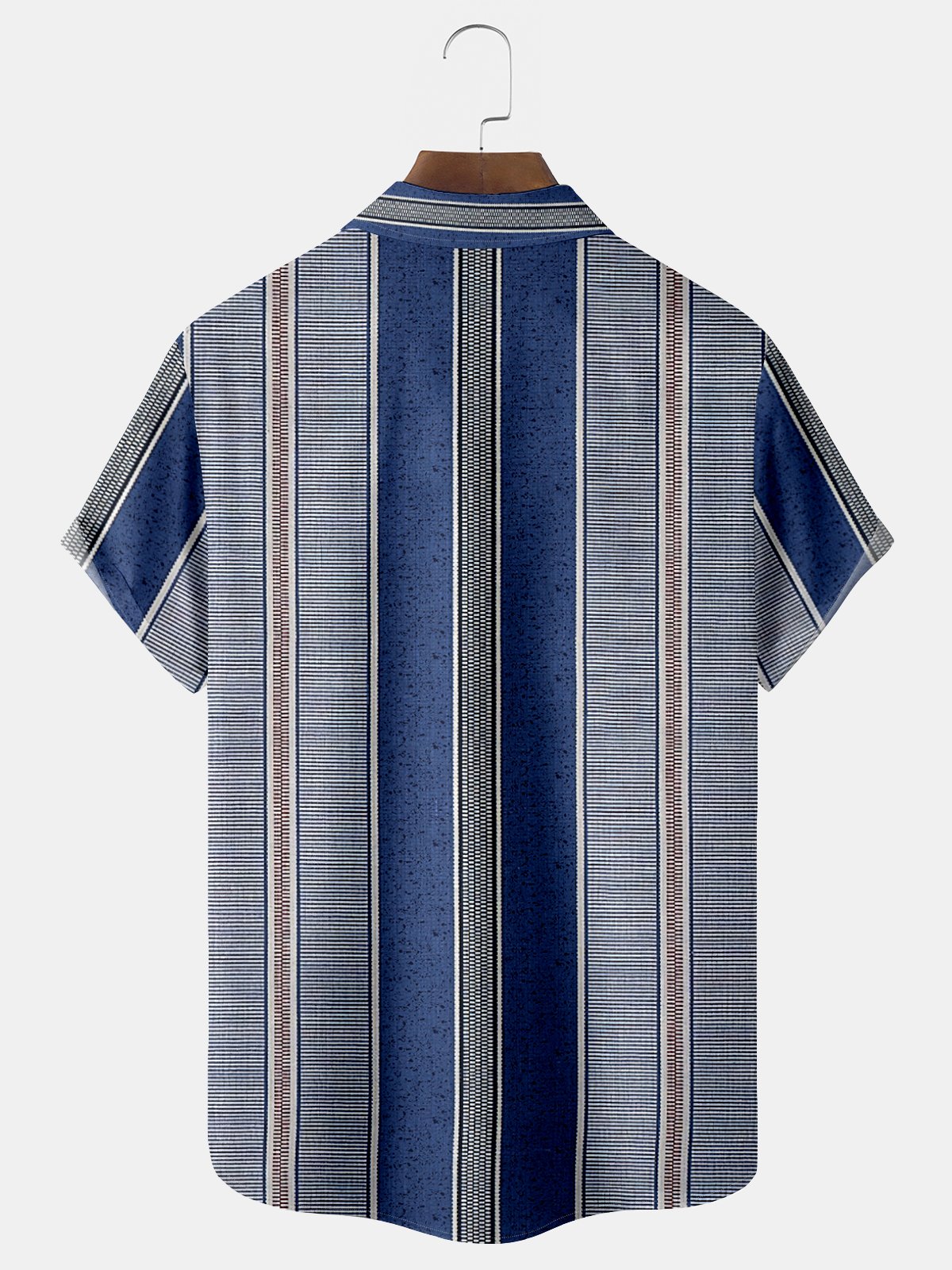 Royaura Striped Jacquard Print Beach Men's Hawaiian Oversized Shirt with Pockets