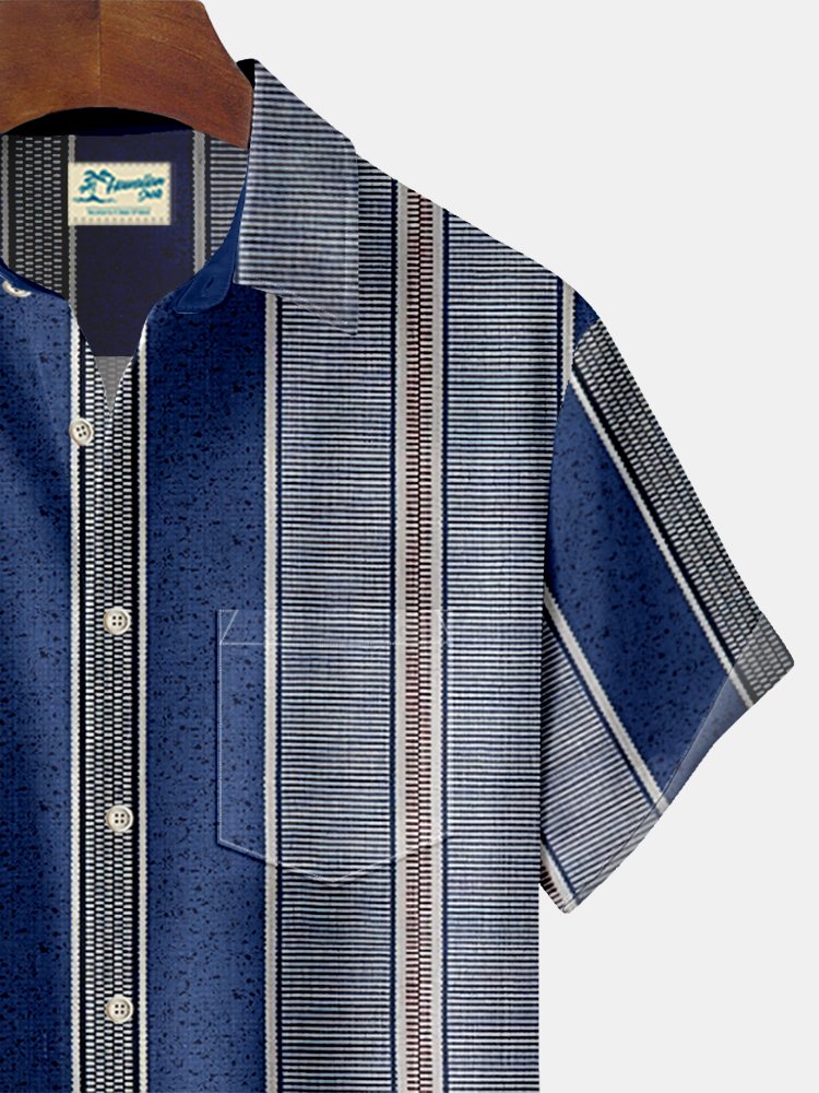Royaura Striped Jacquard Print Beach Men's Hawaiian Oversized Shirt with Pockets