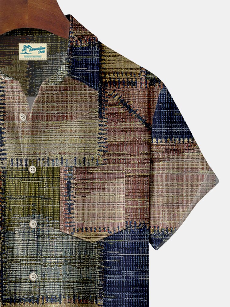 Royaura Geometric Patchwork Print Beach Men's Hawaiian Oversized Shirt with Pockets