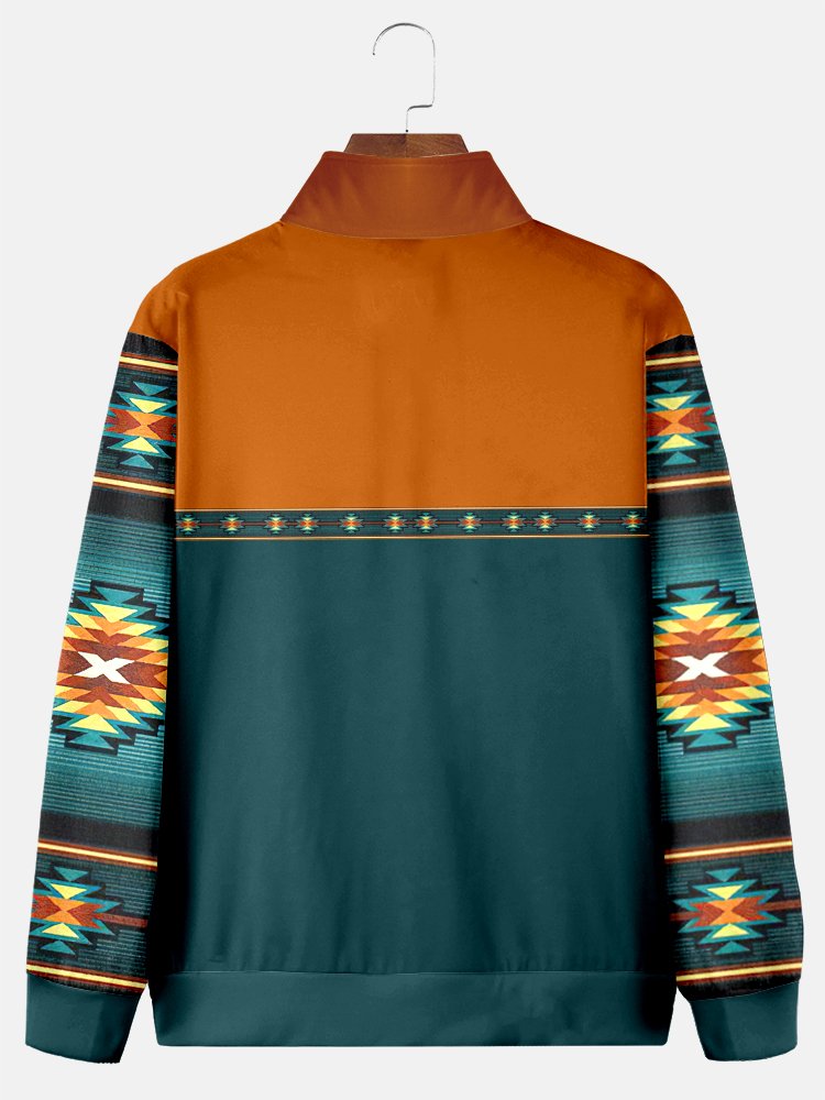 Royaura Men's Aztec Native American Bison Print Vintage Drawstring Hoodies