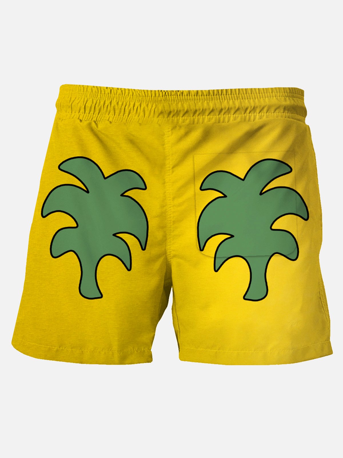 Royaura 50’s Retro Casual Yellow Men's Quick Dry Holiday Pants Fun Coconut Tree Cartoon Art Stretch Large Size Beach Shorts