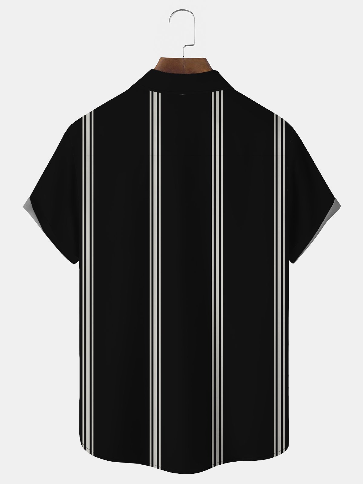 Royaura Retro Striped Bowling Print Men's Button Pocket Short Sleeve Shirt