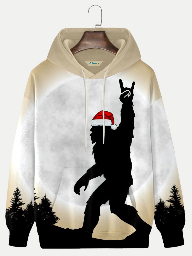Royaura Men's Funny Christmas Bigfoot Holiday Hooded Oversize Pullover Sweatshirt