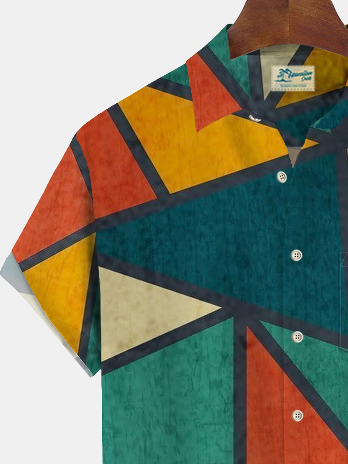 Royaura Vintage Geometric Color Block Graphic Print Men's Button Pocket Shirt