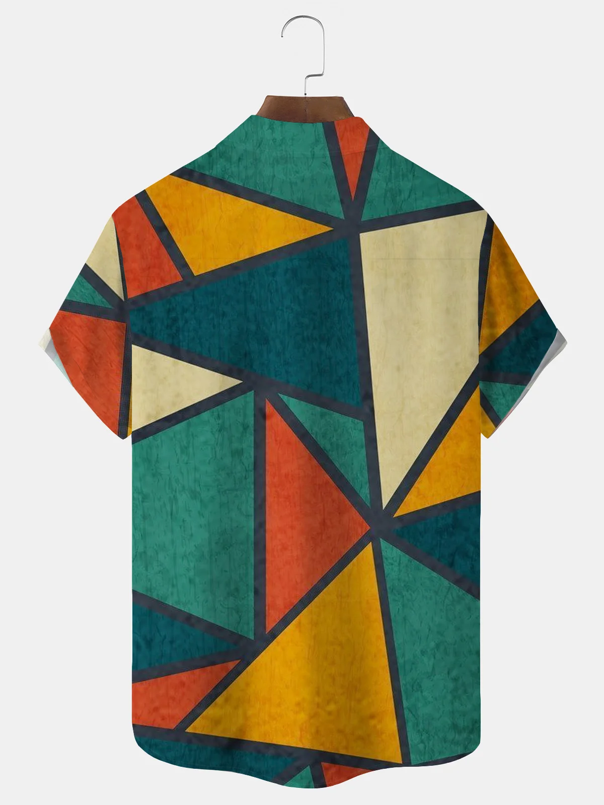 Royaura Vintage Geometric Color Block Graphic Print Men's Button Pocket Shirt