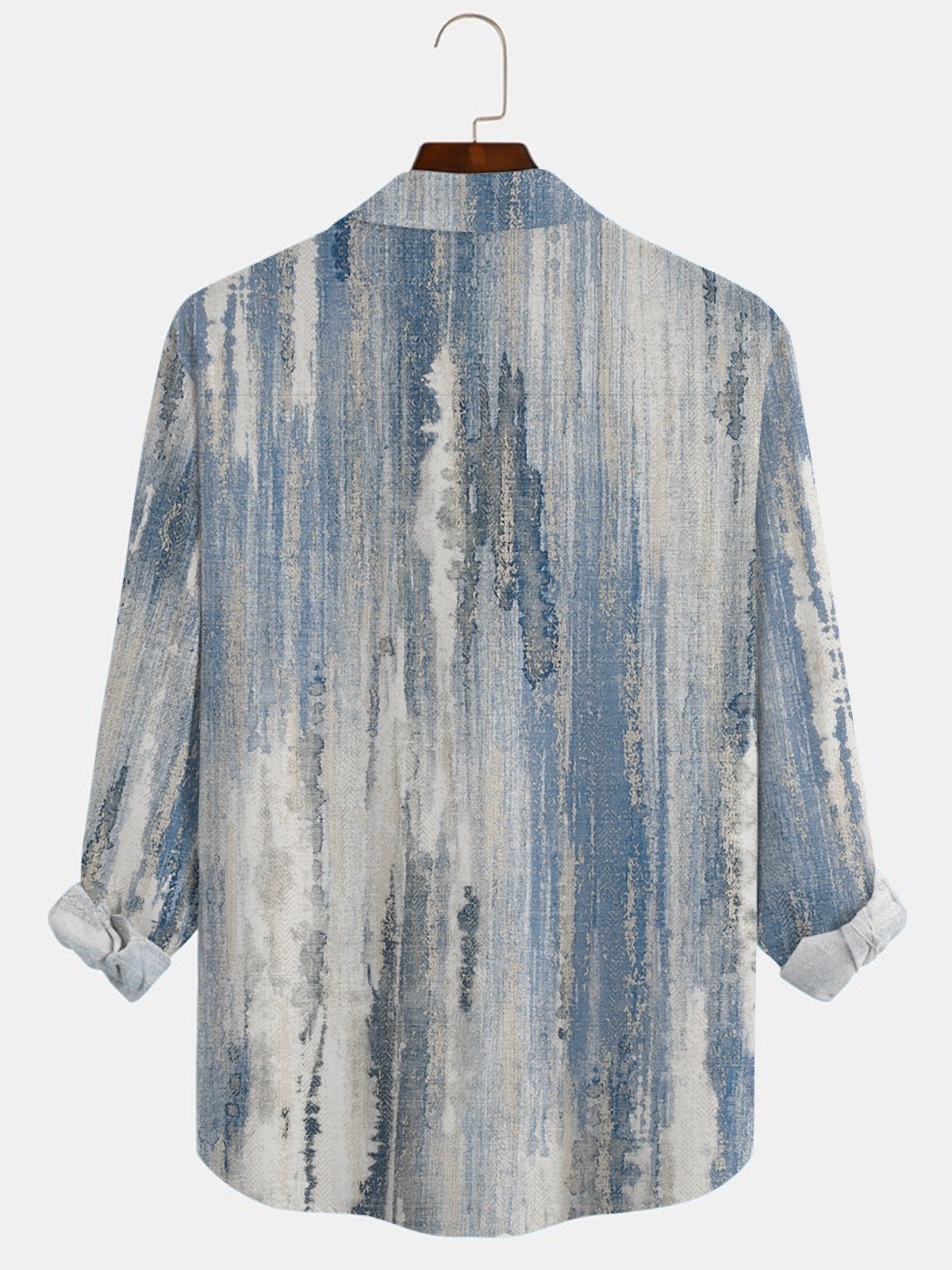 Royaura 50’s Vintage Textured Light Blue Men's Casual Long Sleeve Shirts Stretch Aloha Camp Pocket Wrinkle Free Seersucker Shirts