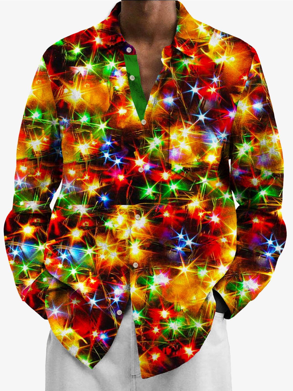 Royaura Christmas Gold Neon Men's Long Sleeve Shirts Stretch Plus Size Drama Costume Button Shirts