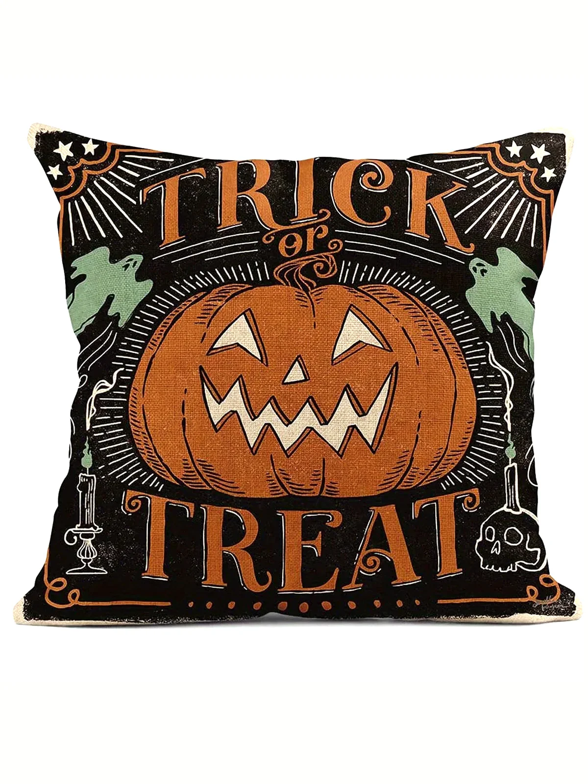 Royaura Halloween Cat Skull Bat Print Cushion Pillow Case