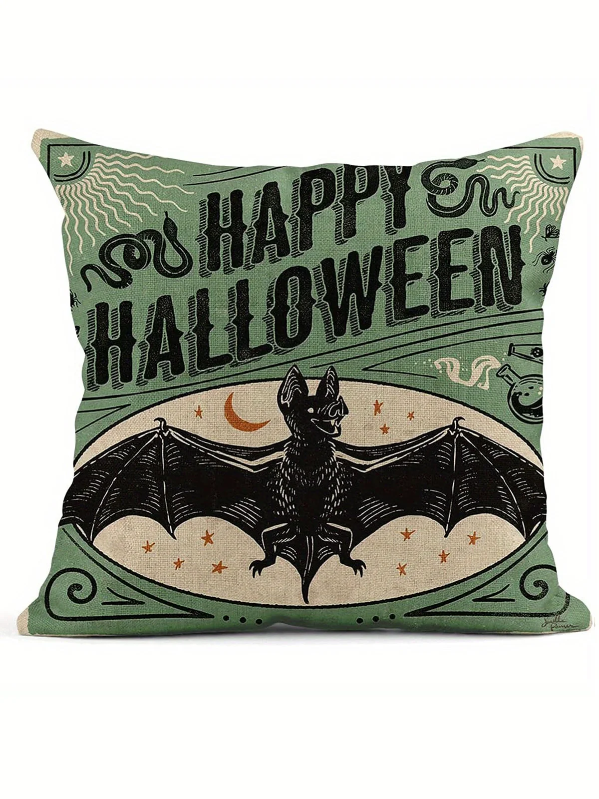 Royaura Halloween Cat Skull Bat Print Cushion Pillow Case
