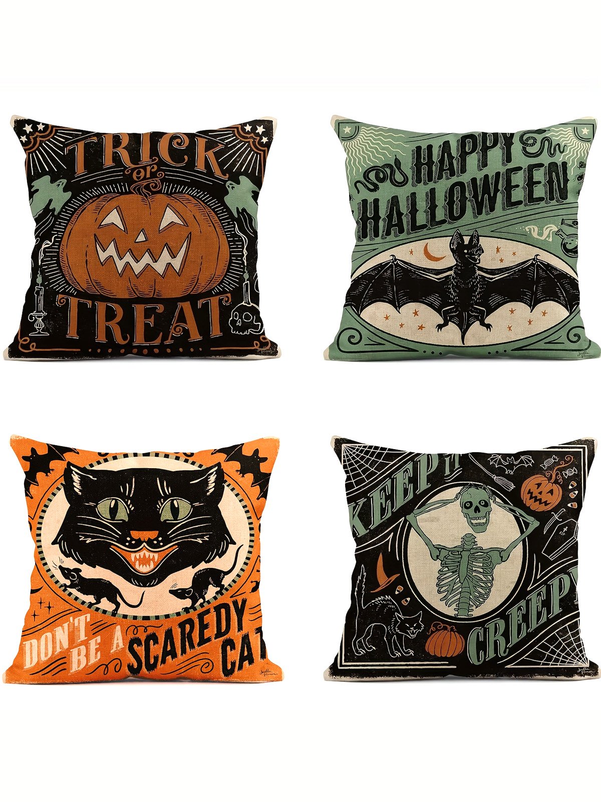 Royaura Halloween Cat Skull Bat Print Cushion Pillow Case