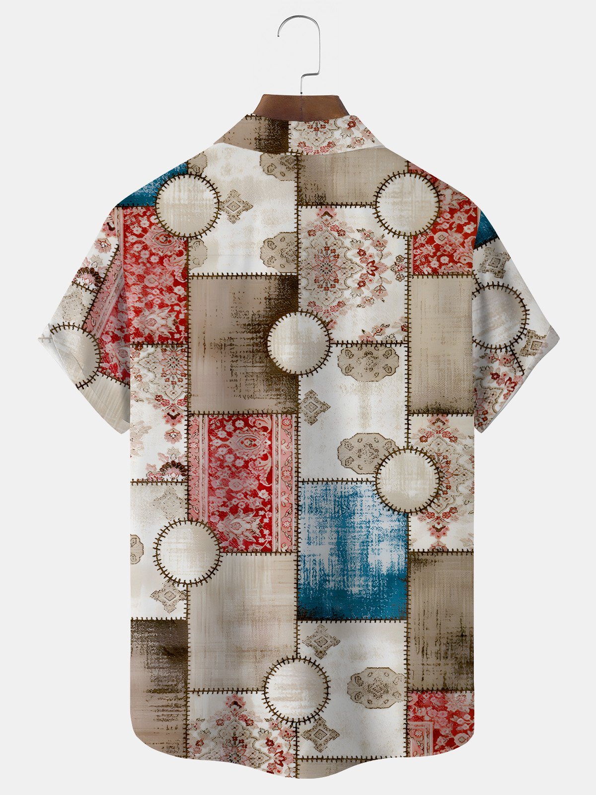 Royaura Vintage Geometric Print Men's Button Pocket Shirt