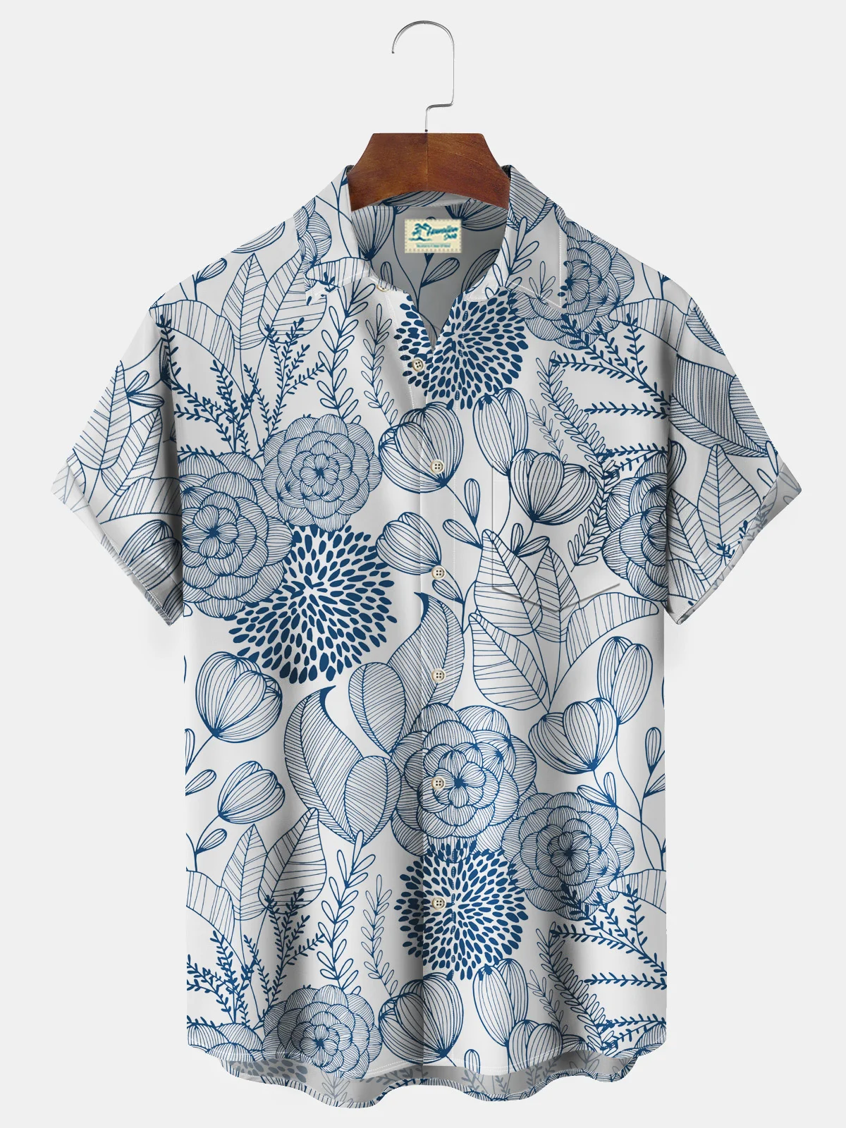 Royaura Hawaiian Leaf Print Men's Button Pocket Shirt