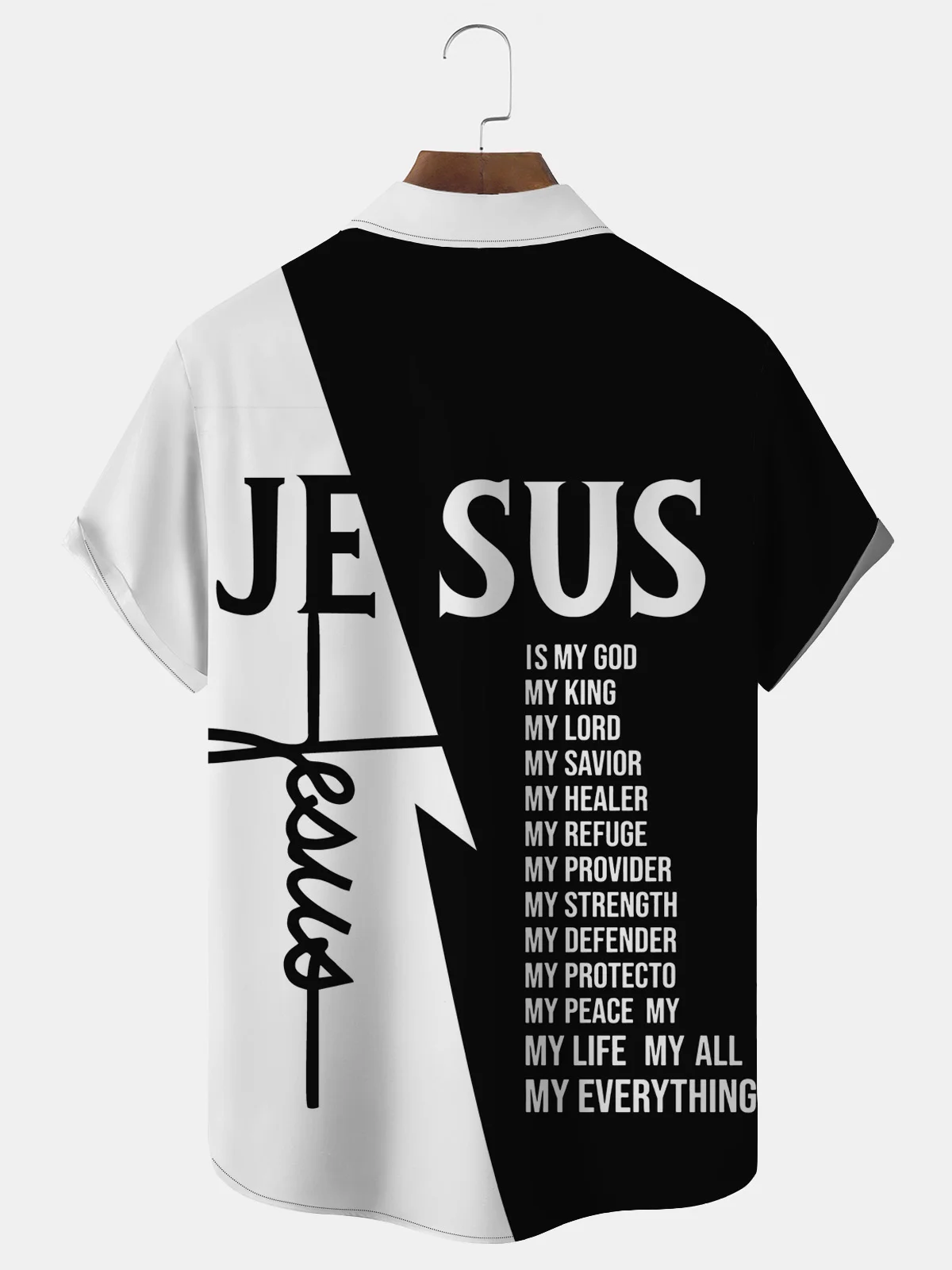 Royaura Men's Jesus Letter Print Button Pocket Shirt