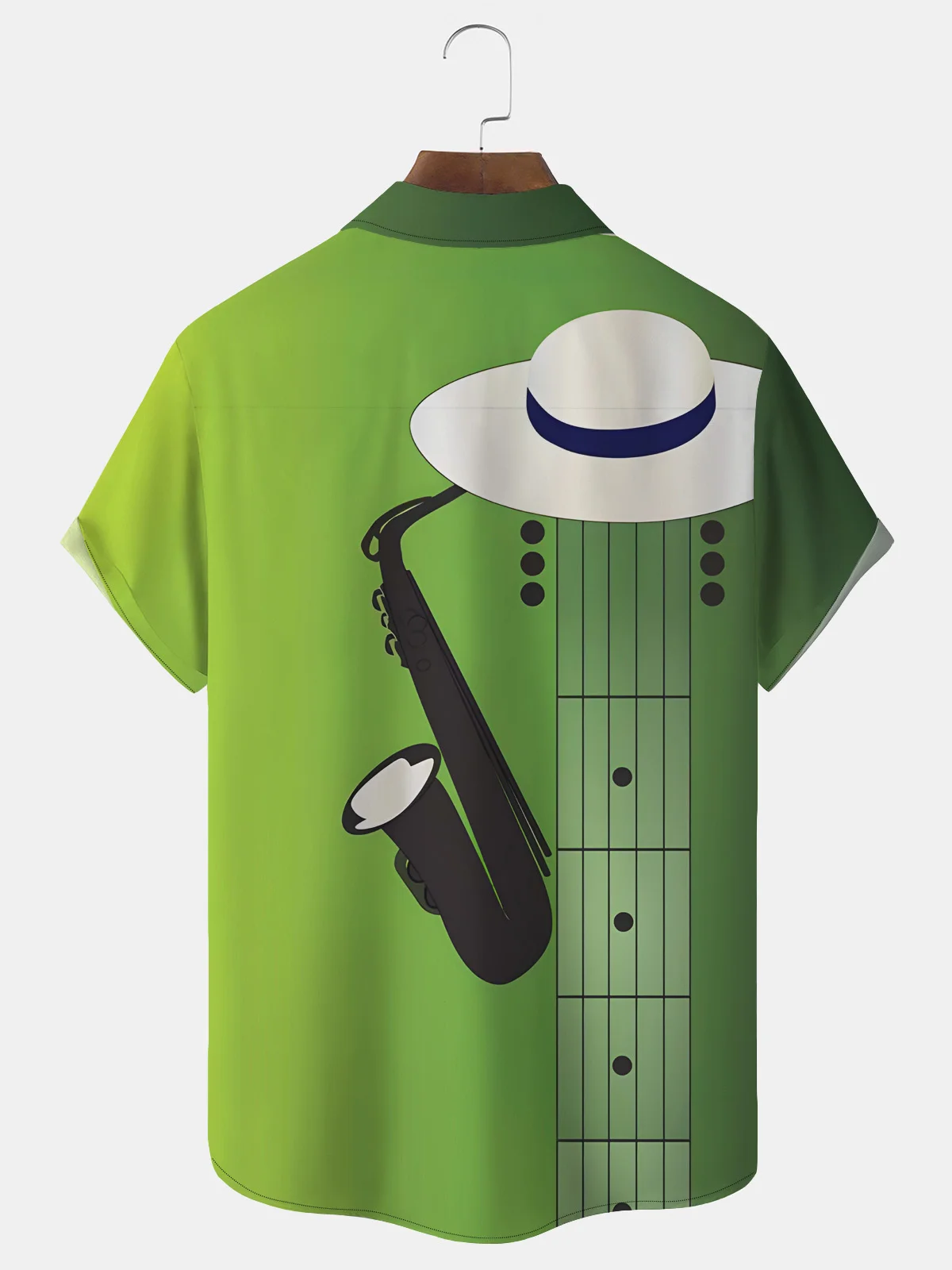 Royaura Music Print Men's Hawaiian Shirt Stretch Plus Size Aloha Camp Pocket Button-Down Shirt