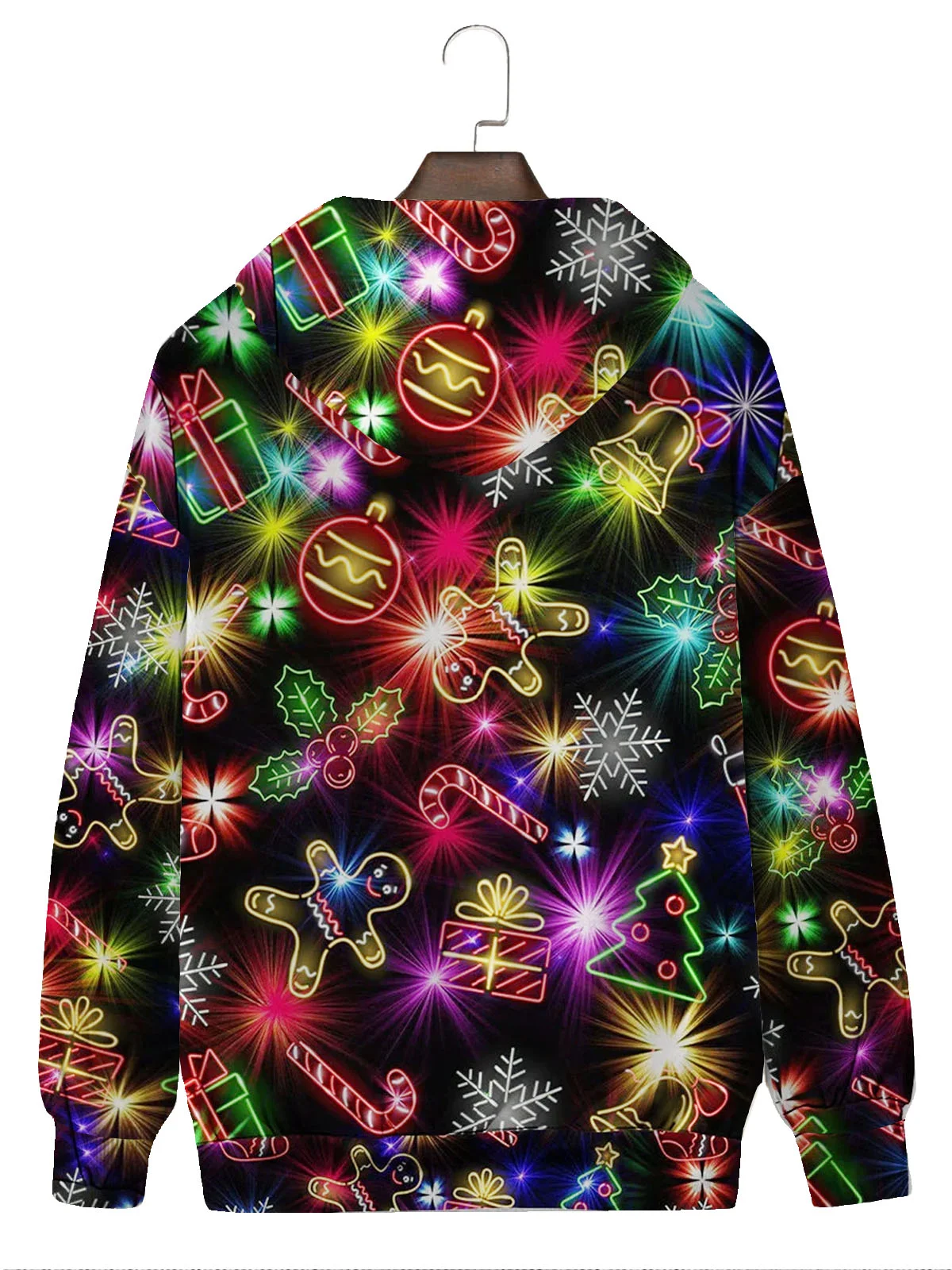 Royaura Christmas Holiday Black Men's Drawstring Hoodies Christmas Lights Fun Pullover Stretch Plus Size Sports Sweatshirts