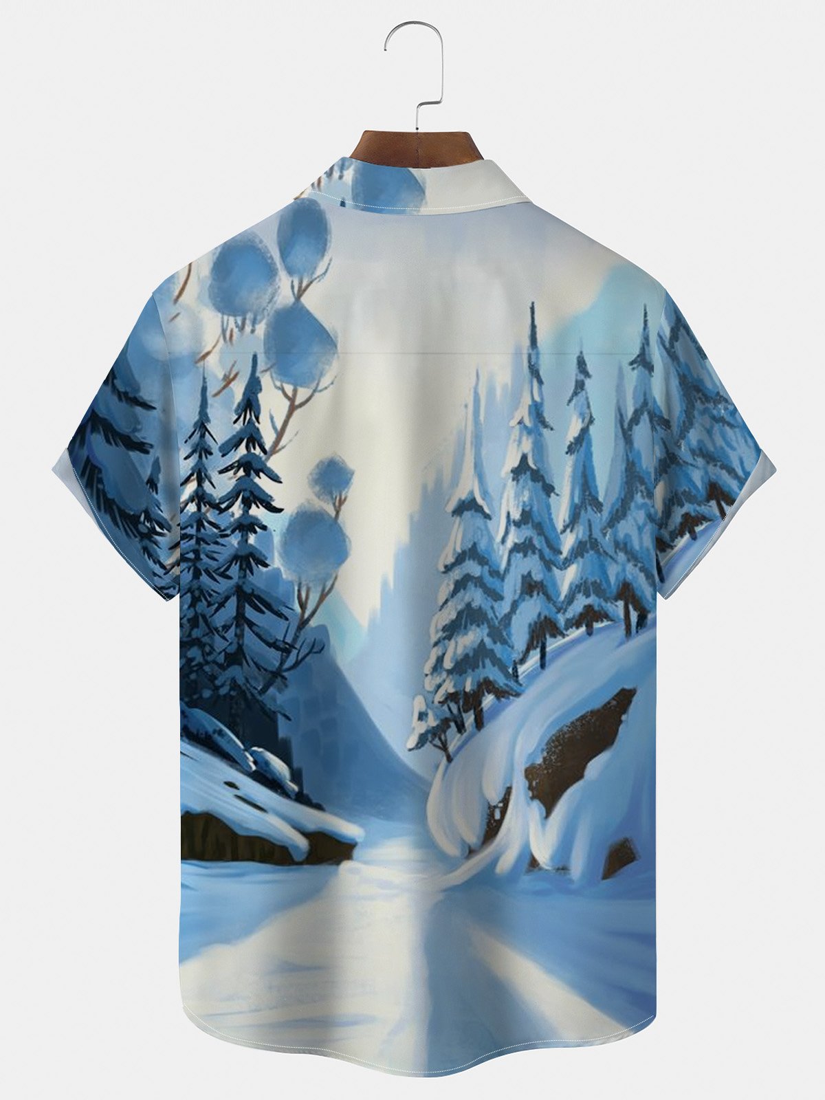 Royaura Men's Christmas Ski Print Button Pocket Shirt