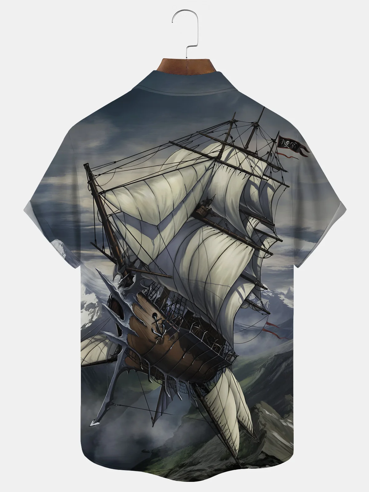 Royaura 50's Vintage Nautical Sailboat Gray Men's Casual Shirt Cartoon Art Stretch Plus Size Aloha Camp Pocket Shirts