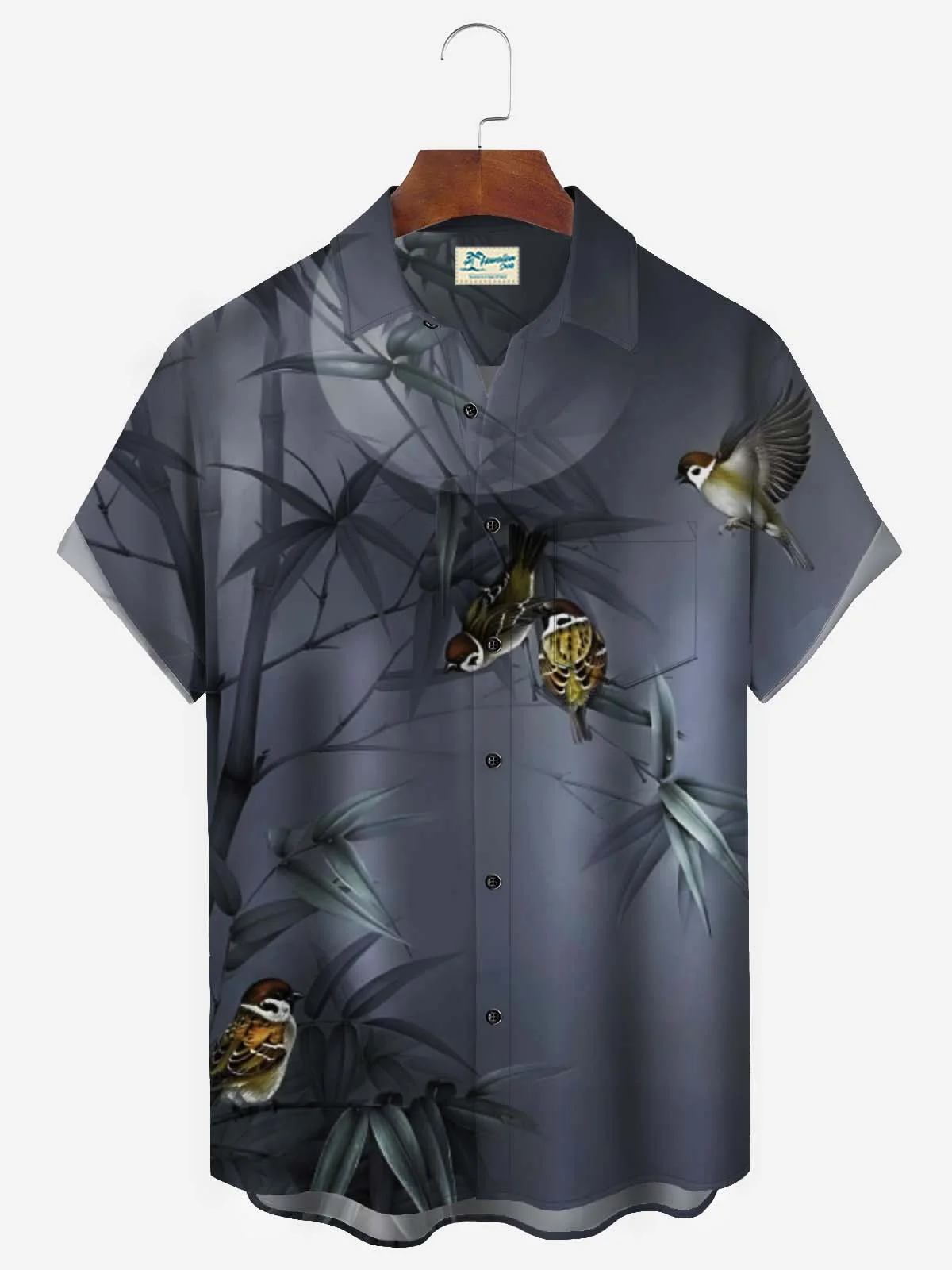 Royaura Casual Resort Gray Men's Hawaiian Shirts Bamboo Bird Stretch Plus Size Aloha Camp Pocket Button-Down Shirts