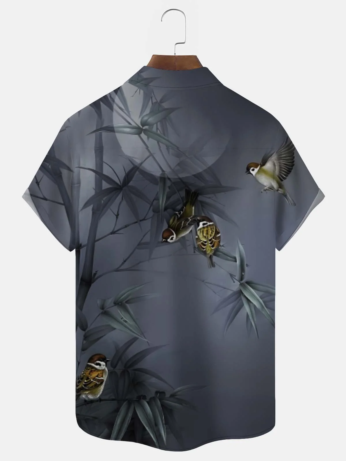 Royaura Casual Resort Gray Men's Hawaiian Shirts Bamboo Bird Stretch Plus Size Aloha Camp Pocket Button-Down Shirts