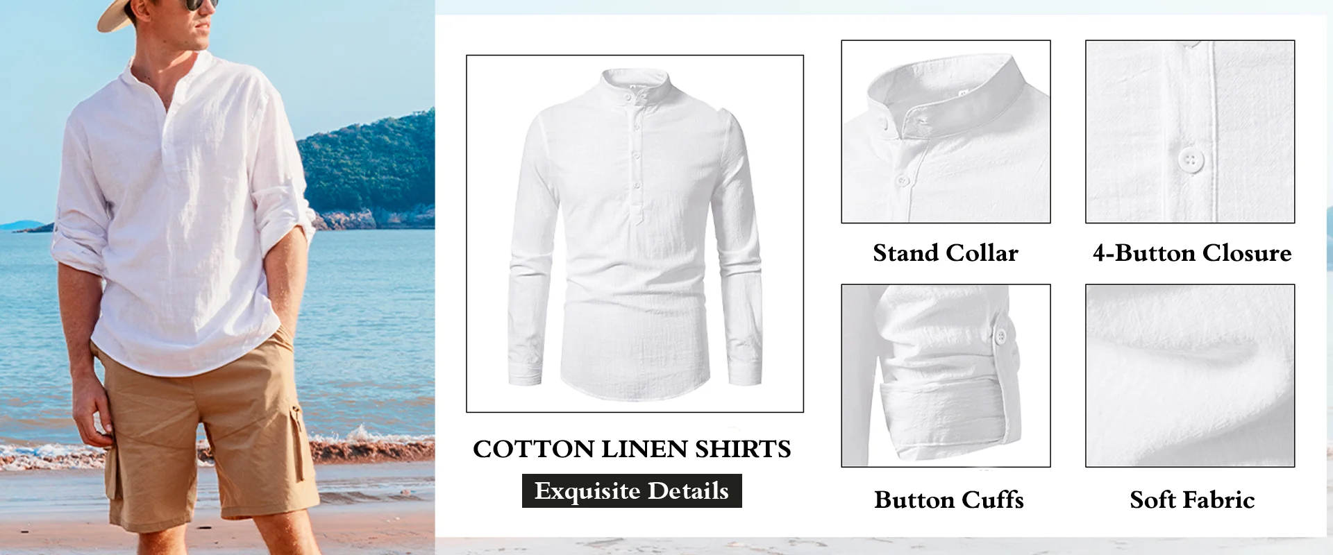 Royaura Vintage Casual Basic Cotton Linen Long Sleeve Stand Collar ...