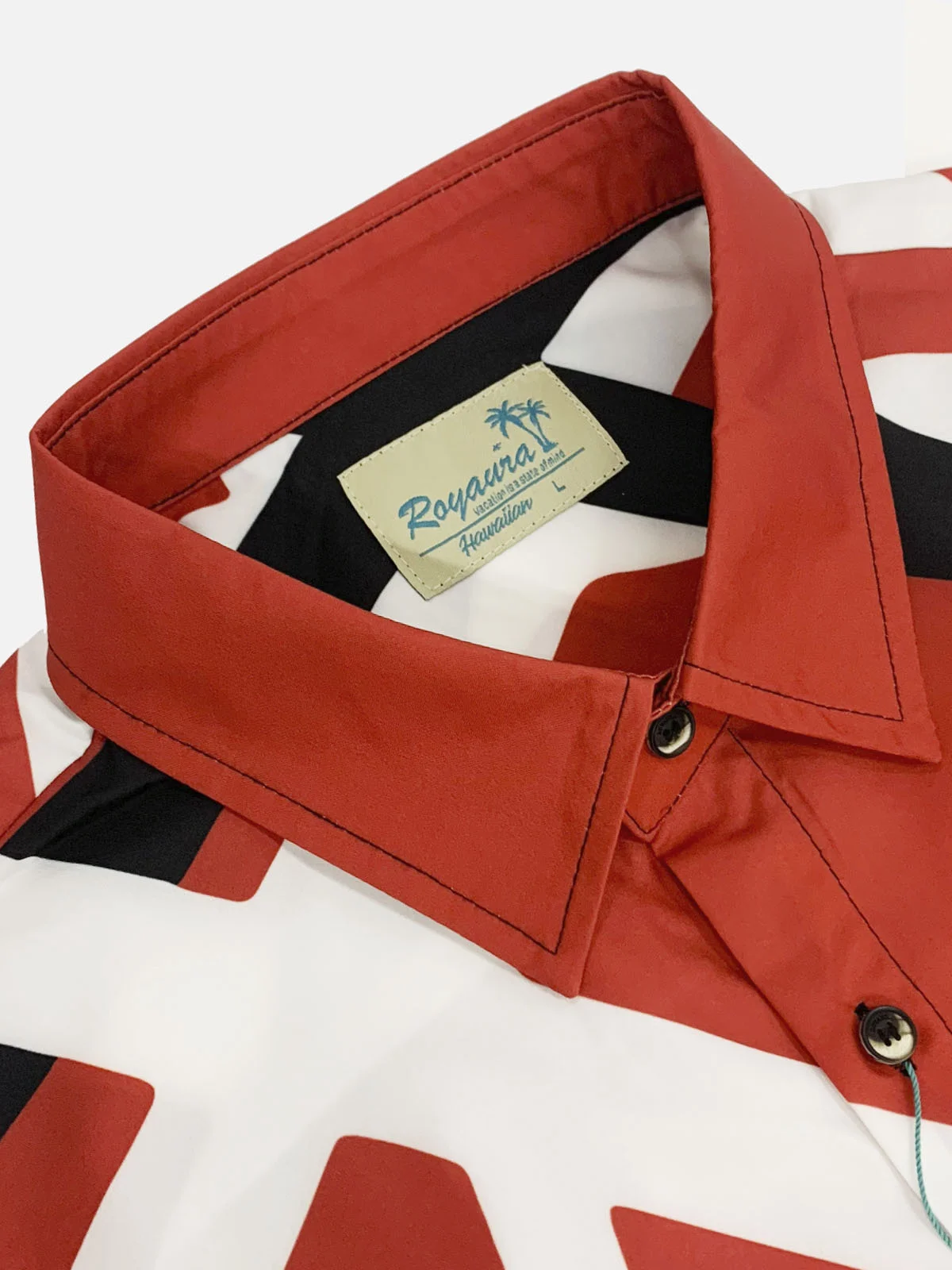 Royaura Vintage Rock Red Geometric Music Art Men's Casual Shirts Stretch Plus Size Pocket Aloha Camp Button Shirts