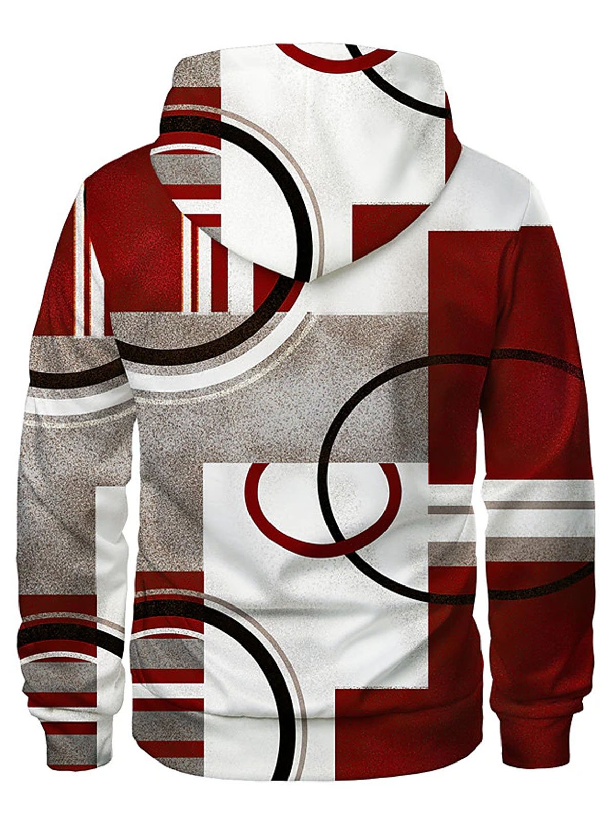 Royaura Men's Geometric Carpet Print Drawstring Hooded Zip Sweatshirt
