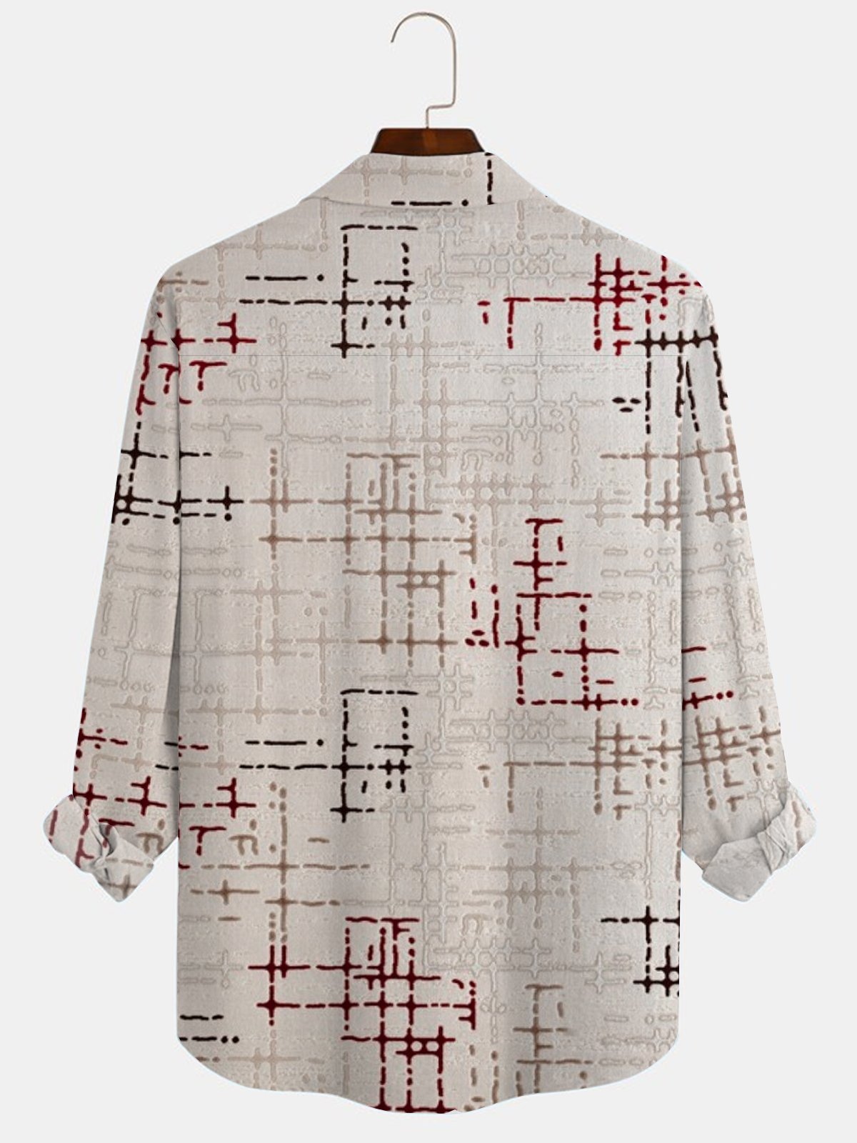 Royaura Men's Retro Geometric Print Button Pocket Long Sleeve Shirt