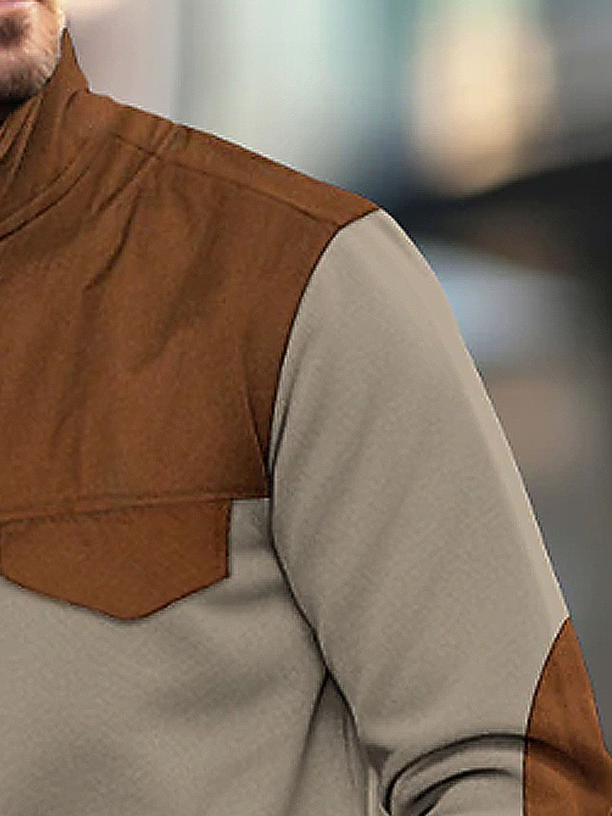 Royaura Men's Contrast Color Zip Stand Collar Sweatshirt