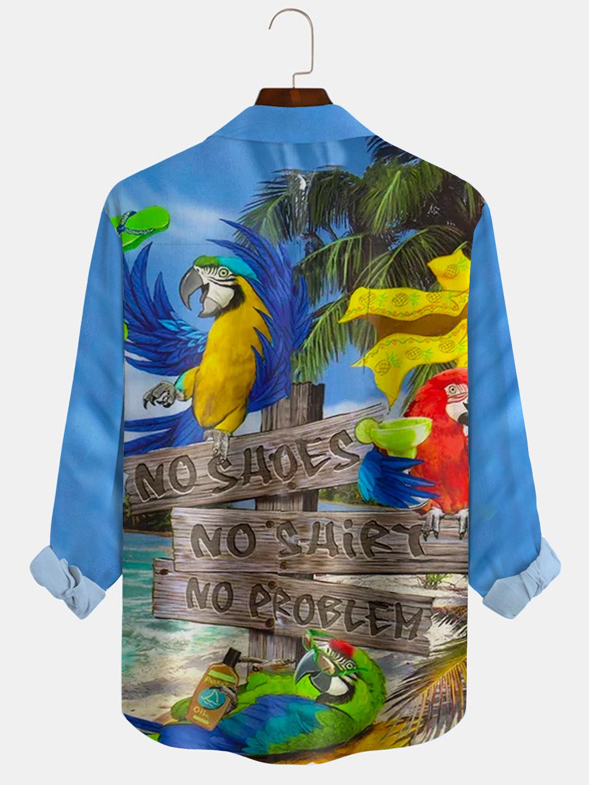 Royaura Parrot Print Men's Button Pocket Long Sleeve Shirt