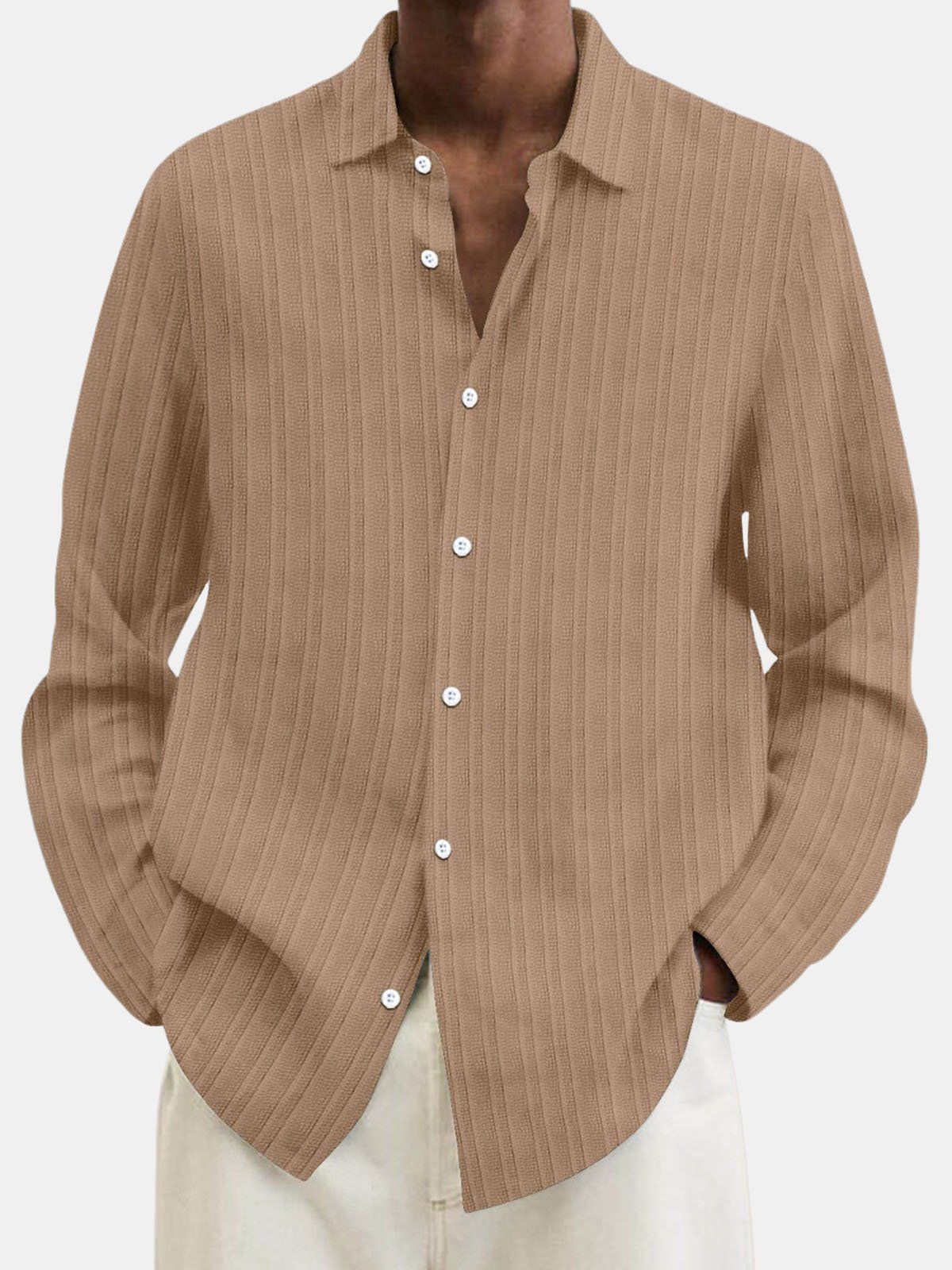 Royaura Basic Stripe Print Men's Button Pocket Long Sleeve Shirt
