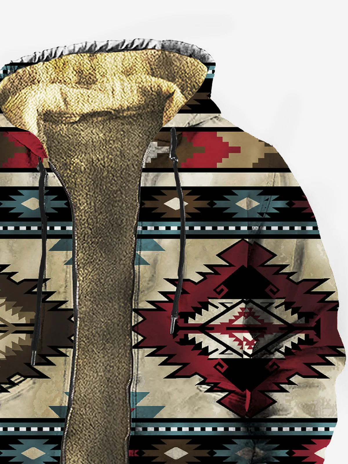 Royaura Retro Men's Drawstring Hoodie Aztec Ethnic Geometric Art Coral Fleece Warm Comfortable Sweatshirts Outdoor Zip Jackets