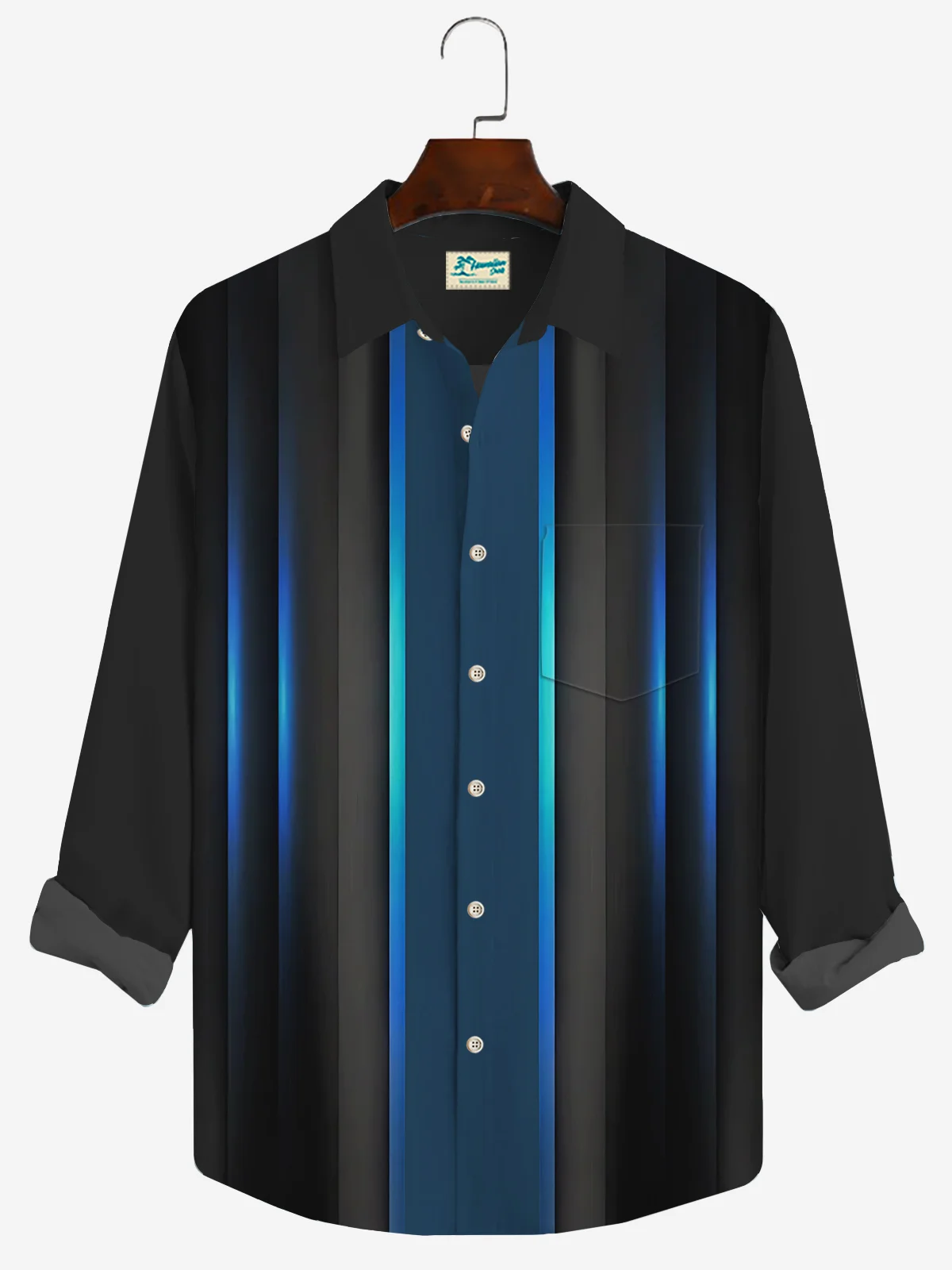 Royaura Gradient Vintage Print Men's Button Pocket Long Sleeve Shirt