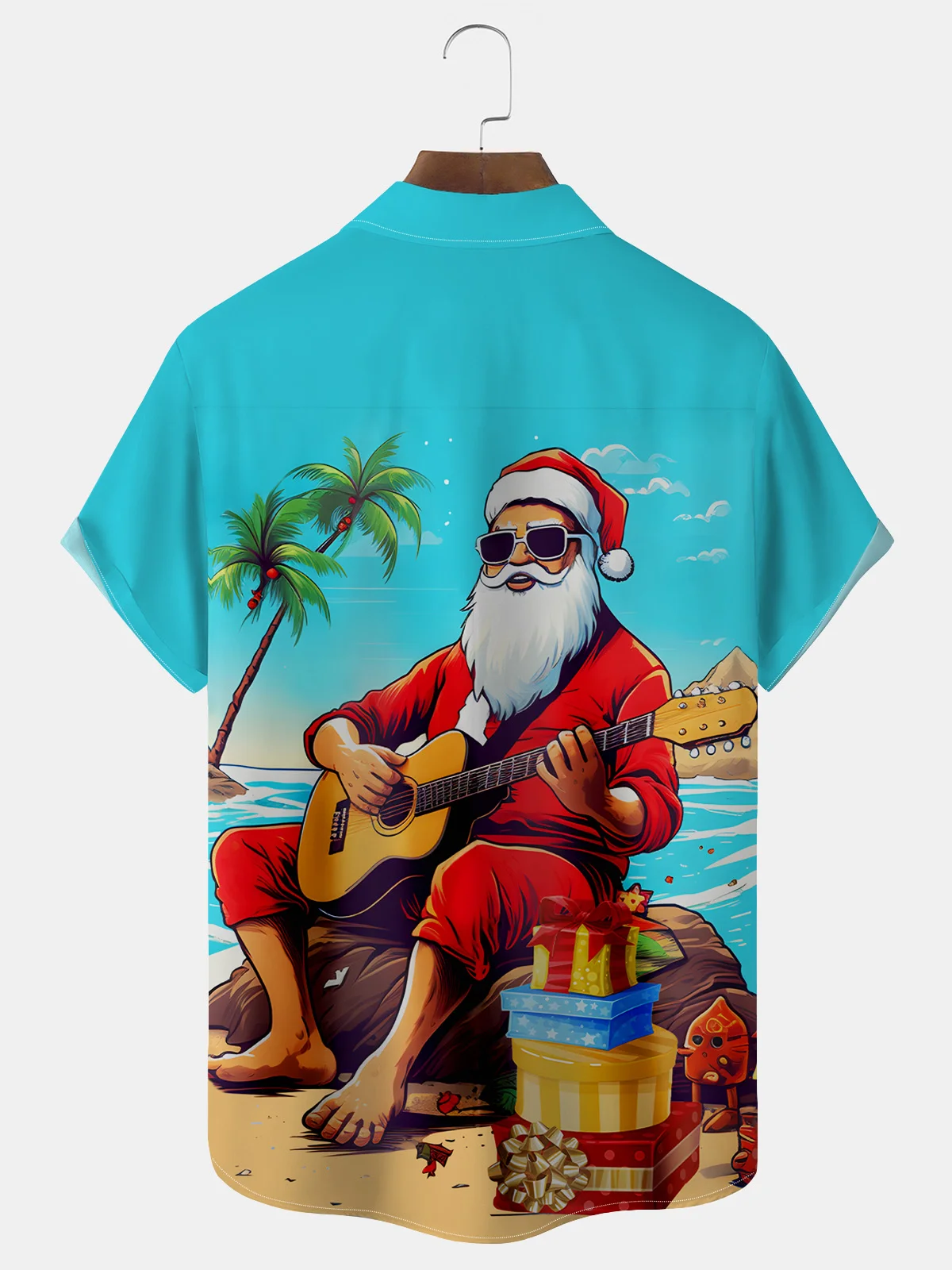 Royaura Christmas Santa Guitar Print Men's Button Pocket Shirt