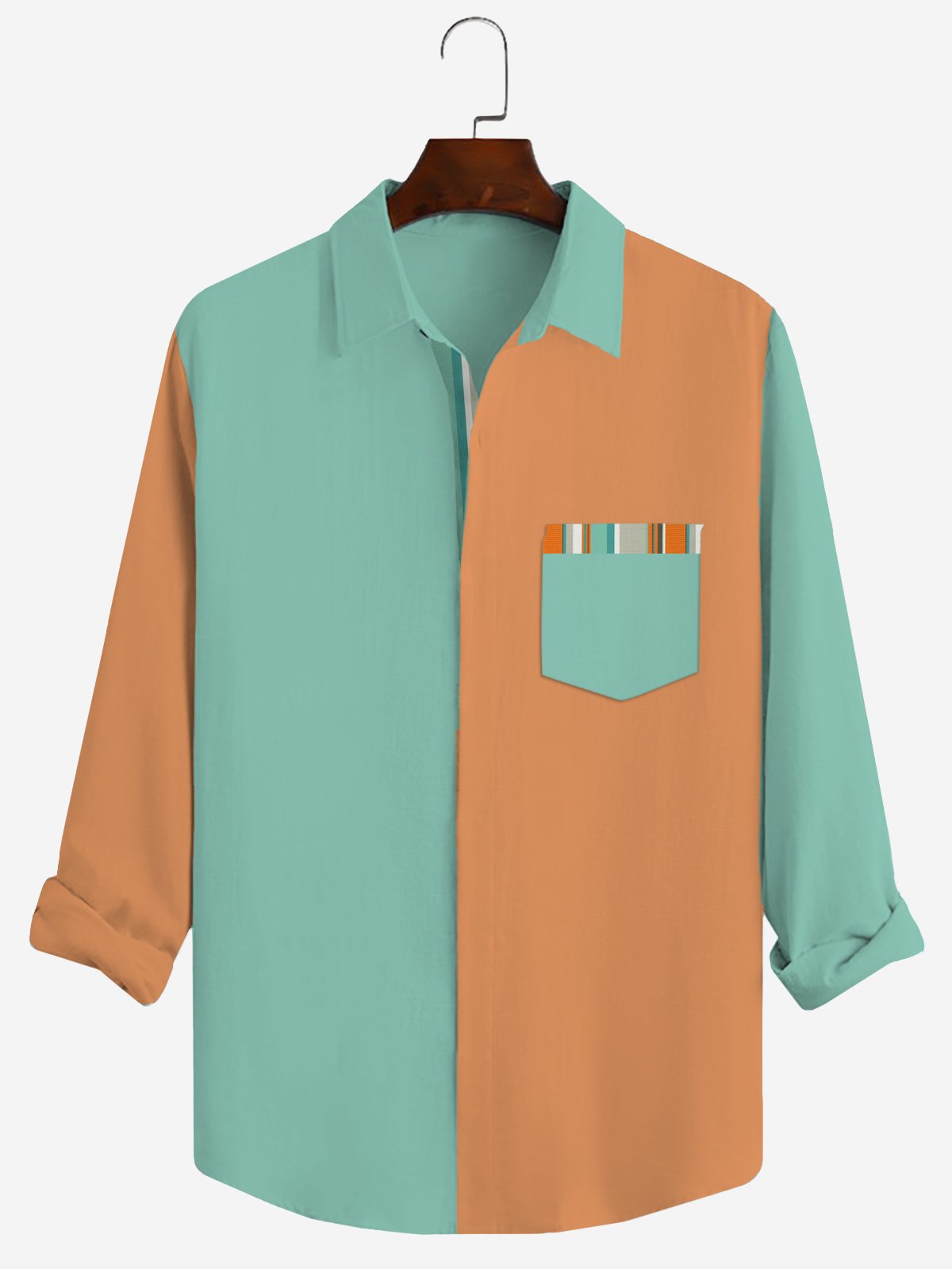 Royaura Men's Casual Contrast Long Sleeve Shirt